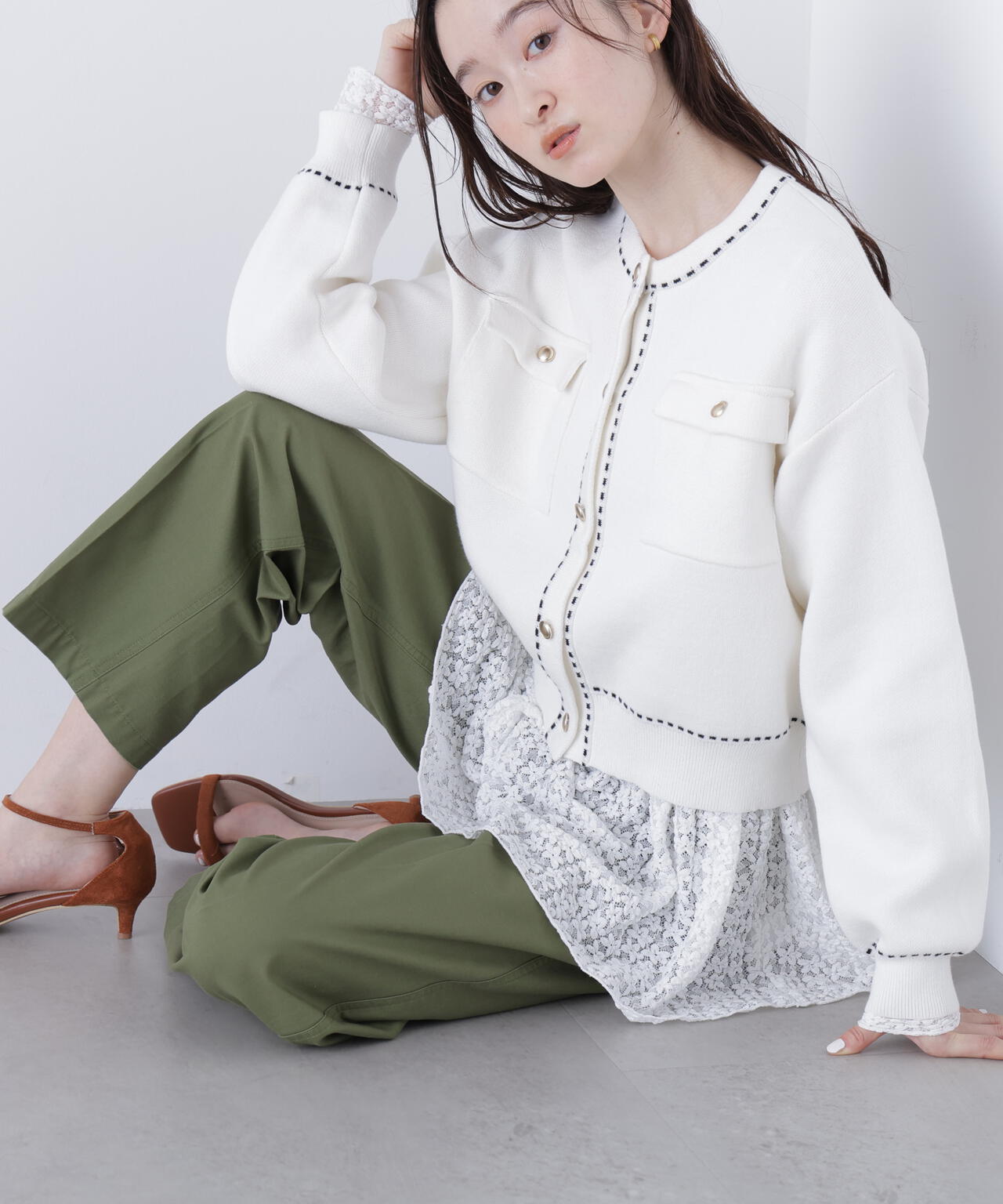 【銀座インズ・mix.tokyo 限定カラー:ネイビー】ステッチニットジャケット