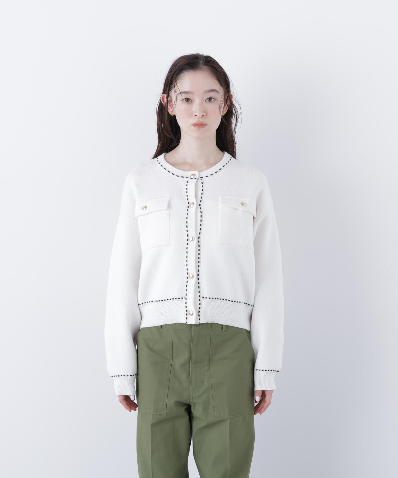 【銀座インズ・mix.tokyo 限定カラー:ネイビー】ステッチニットジャケット