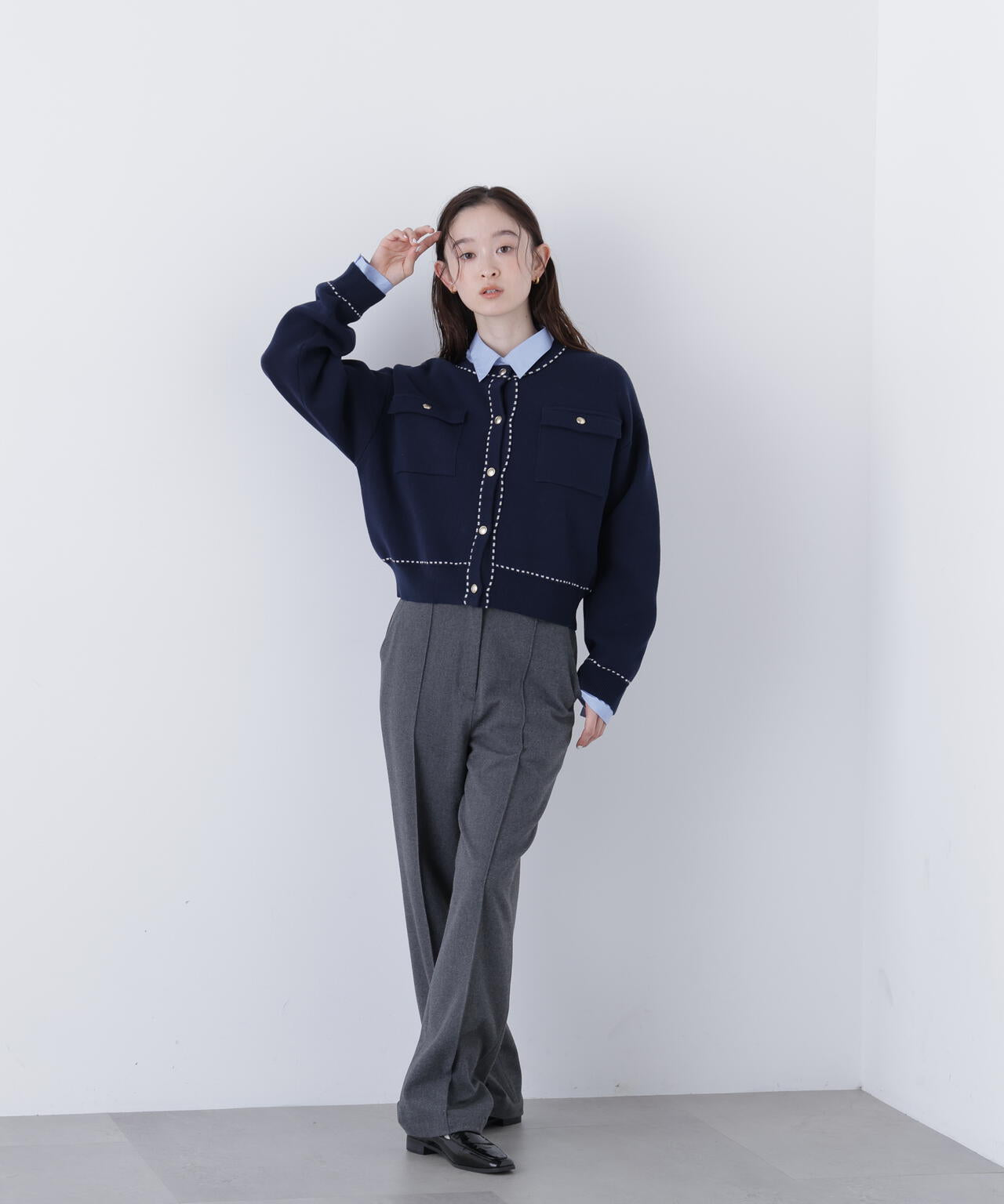 【銀座インズ・mix.tokyo 限定カラー:ネイビー】ステッチニットジャケット