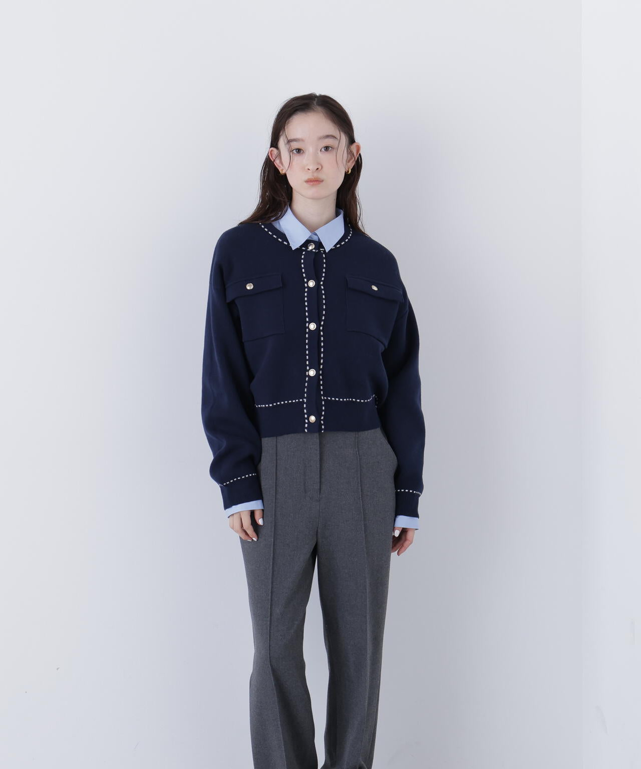 【銀座インズ・mix.tokyo 限定カラー:ネイビー】ステッチニットジャケット