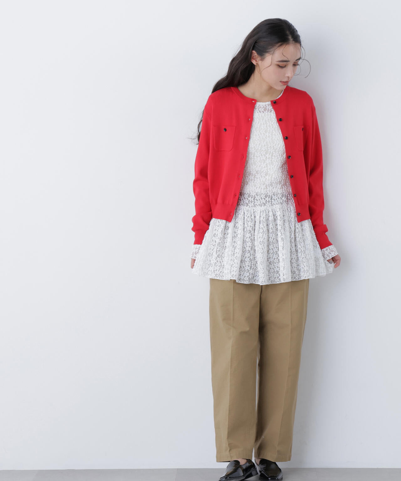 【銀座インズ・mix.tokyo 限定カラー:レッド】ベーシックポケットカーディガン