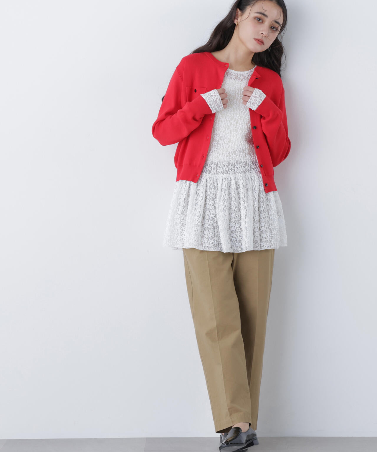 【銀座インズ・mix.tokyo 限定カラー:レッド】ベーシックポケットカーディガン