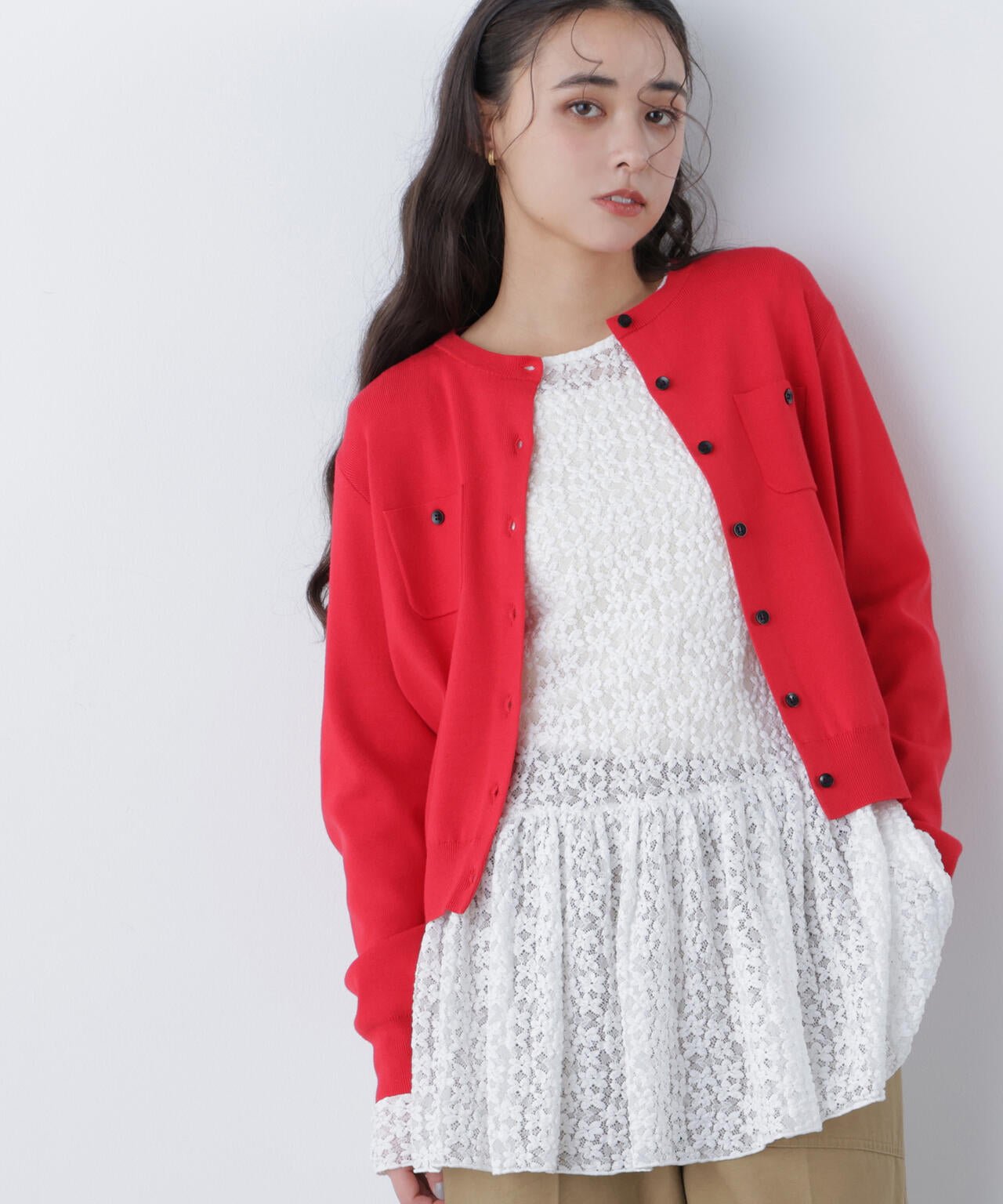 【銀座インズ・mix.tokyo 限定カラー:レッド】ベーシックポケットカーディガン