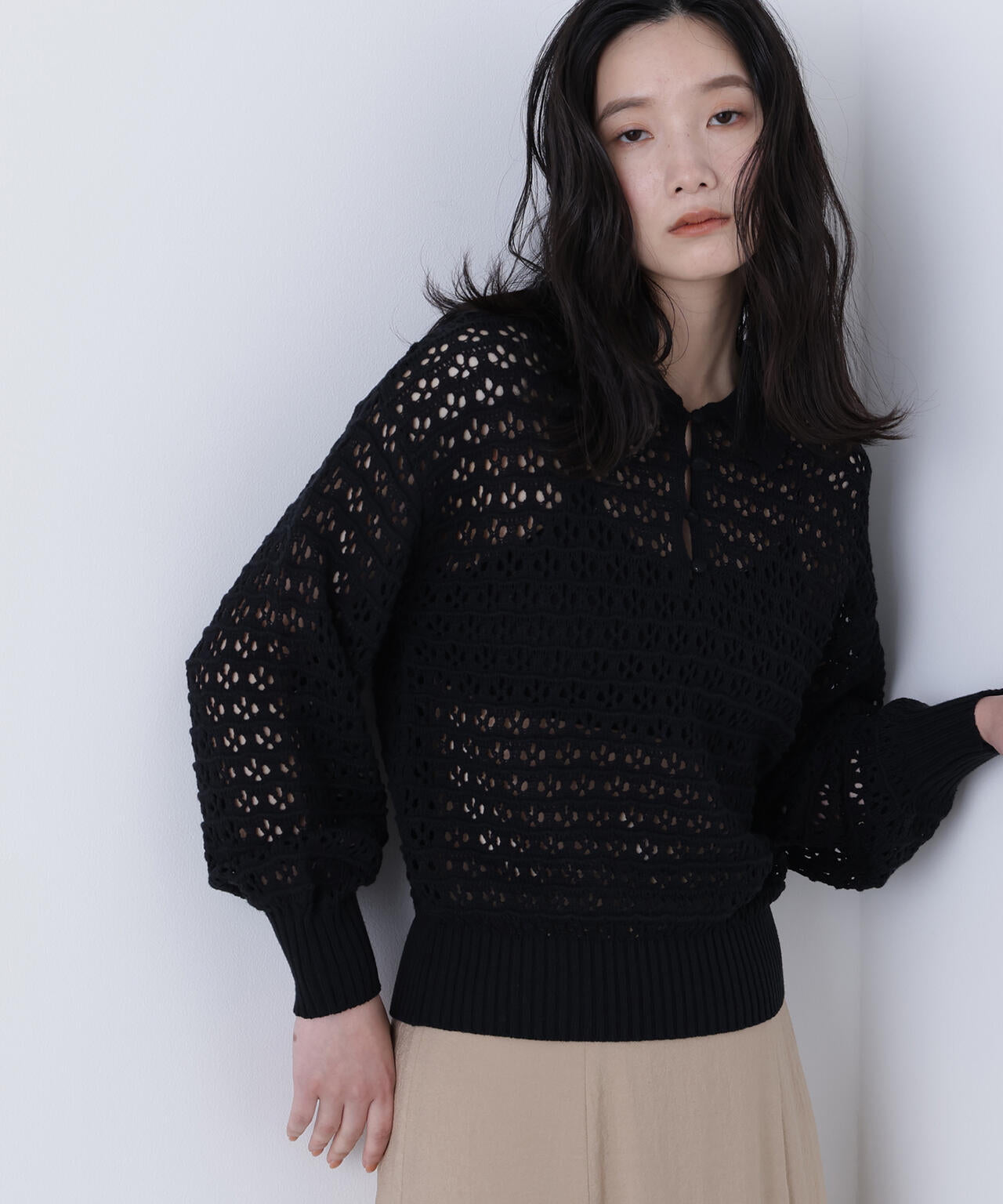 透かし編みポロニット