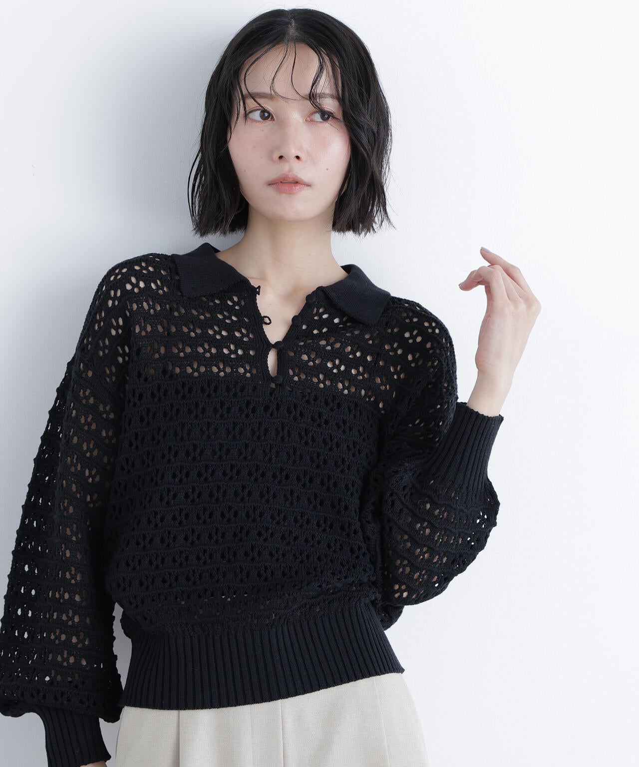 透かし編みポロニット