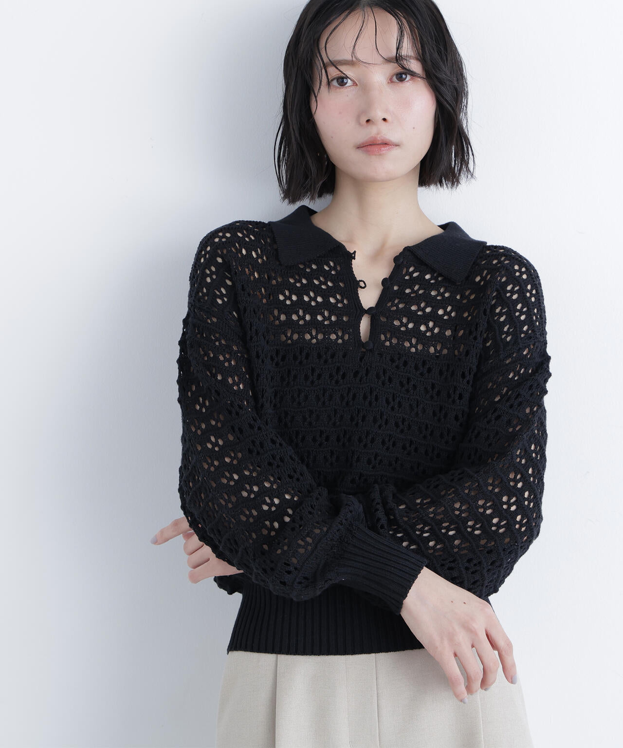 透かし編みポロニット