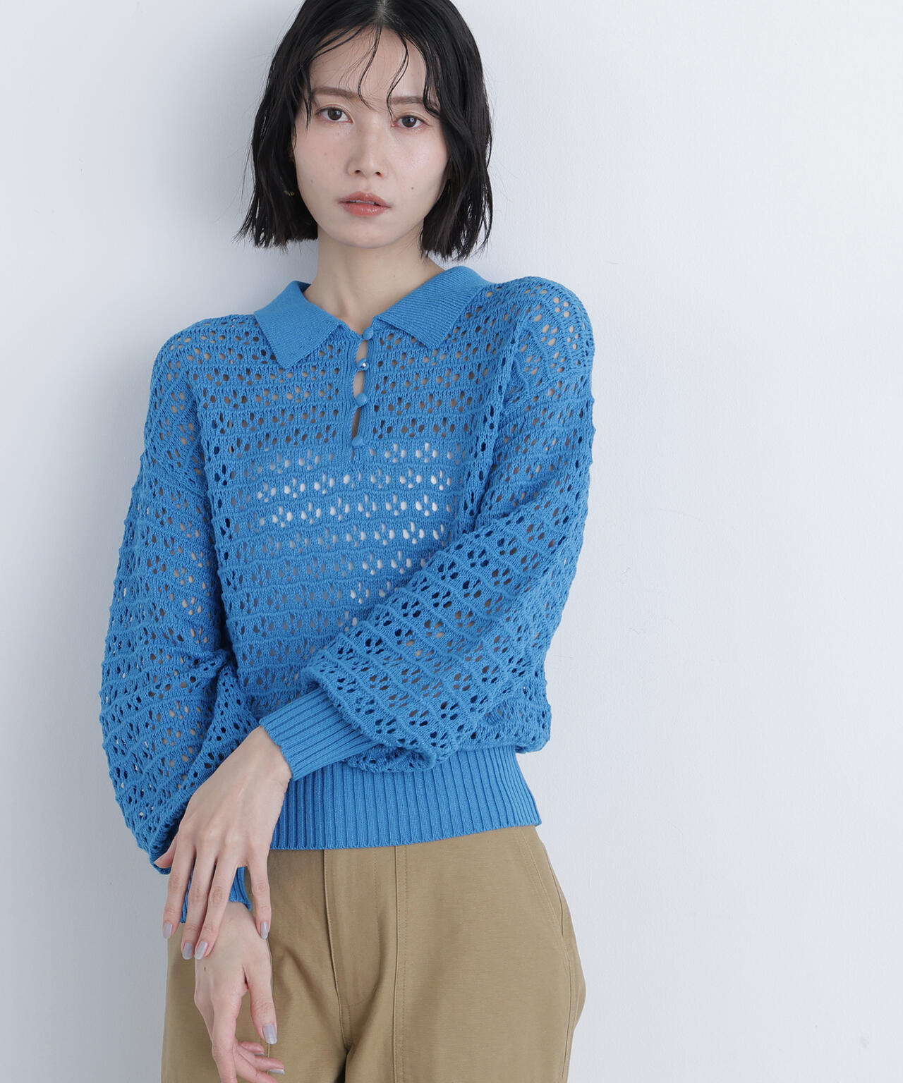 透かし編みポロニット