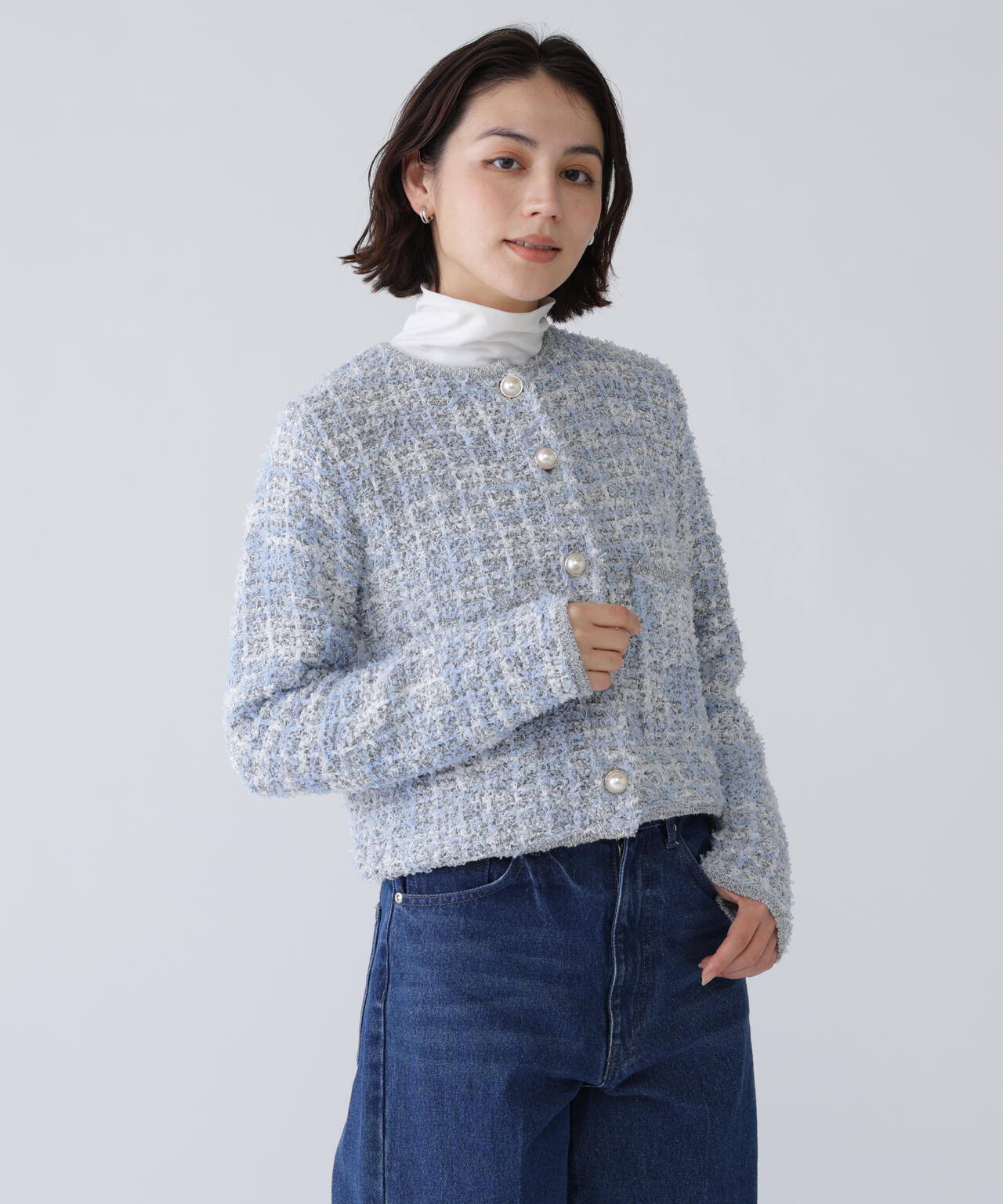 【好きを着て気分が上がる】ファンシーツイードライクニットカーデ