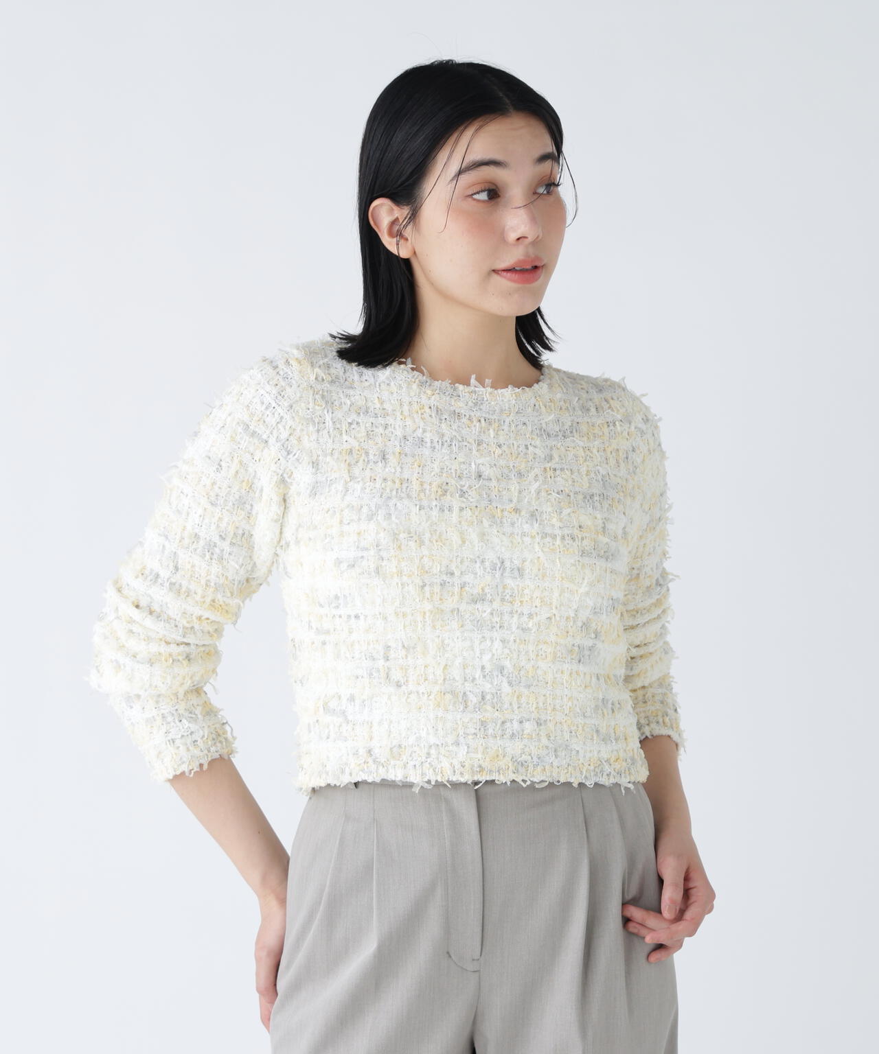 【好きを着て気分が上がる】リボンヤーンツイードライクニット