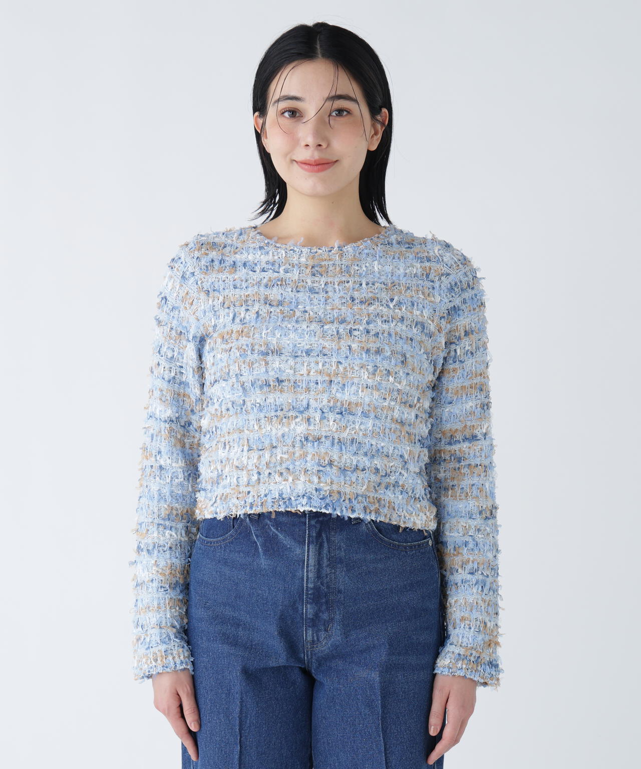 【好きを着て気分が上がる】リボンヤーンツイードライクニット