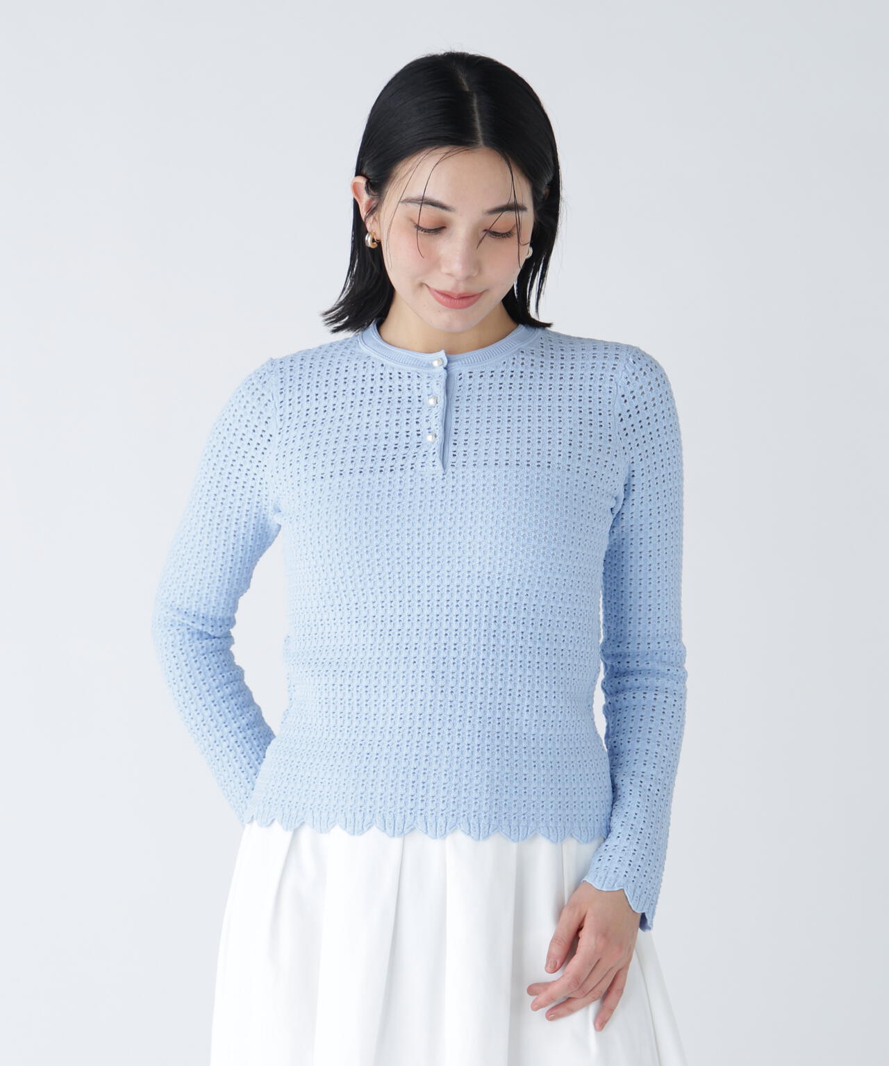 <好きを着て気分が上がる>襟が取り外せるアイレットジャガードニット