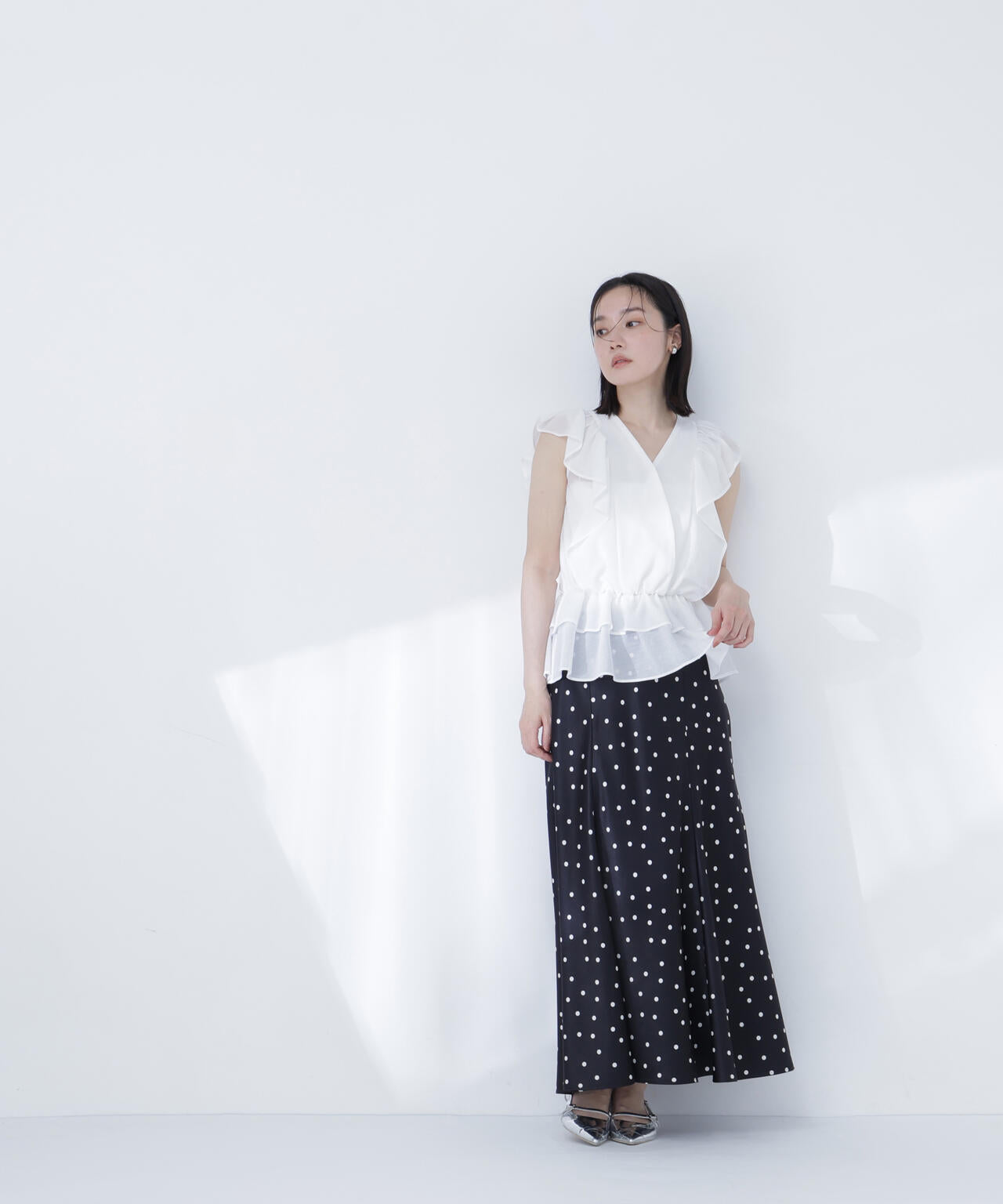 【山本里菜さんコラボ】ラッフル楊柳ペプラムブラウス