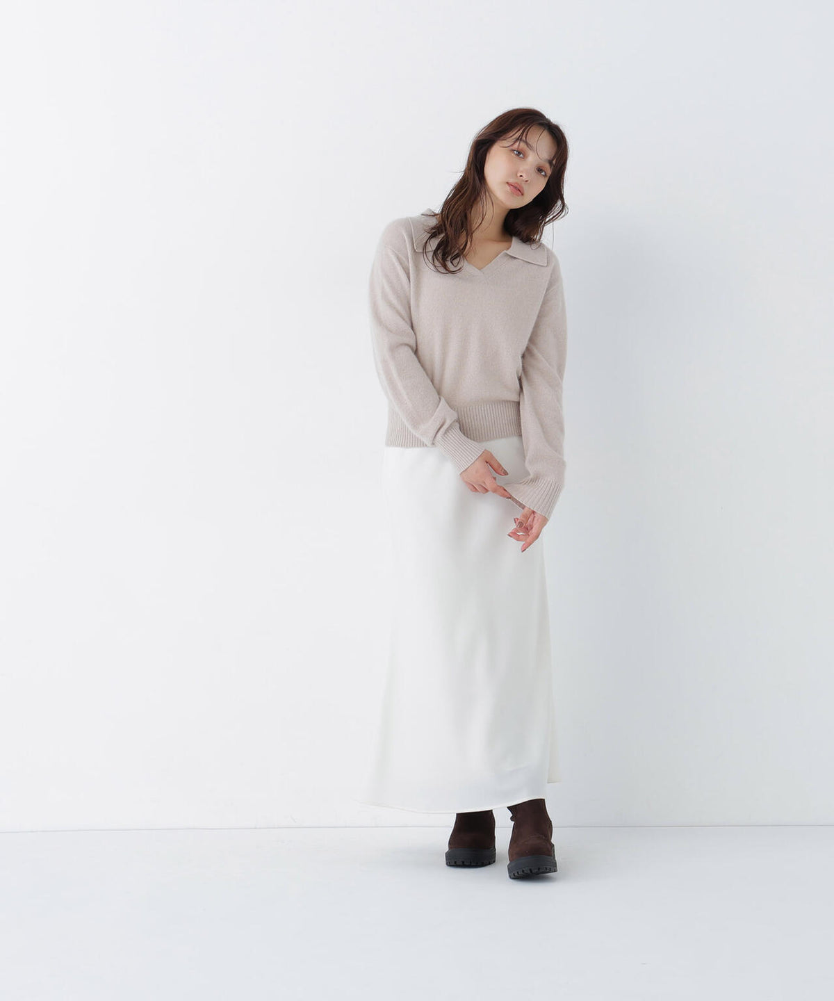 <EC限定カラー:ライトグリーン><ちょうど、いい服>品よく、ゆるく。スキッパーニット
