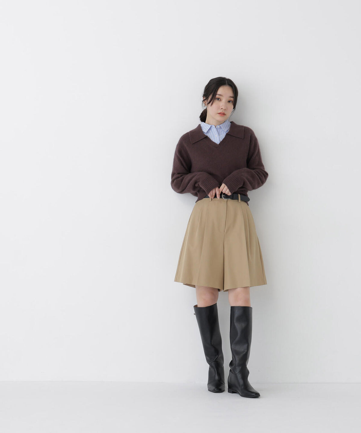 <EC限定カラー:ライトグリーン><ちょうど、いい服>品よく、ゆるく。スキッパーニット