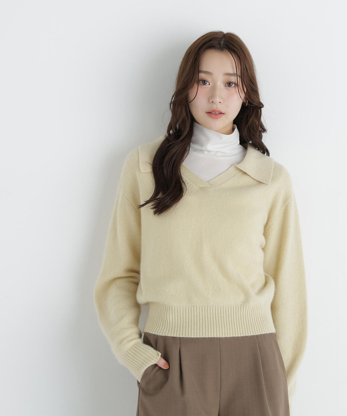 <EC限定カラー:ライトグリーン><ちょうど、いい服>品よく、ゆるく。スキッパーニット