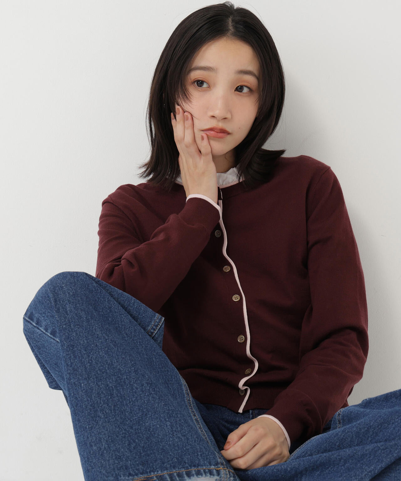 <EC限定カラー:ネイビー系><ちょうど、いい服>“それどこの?”褒められ配色カーディガン