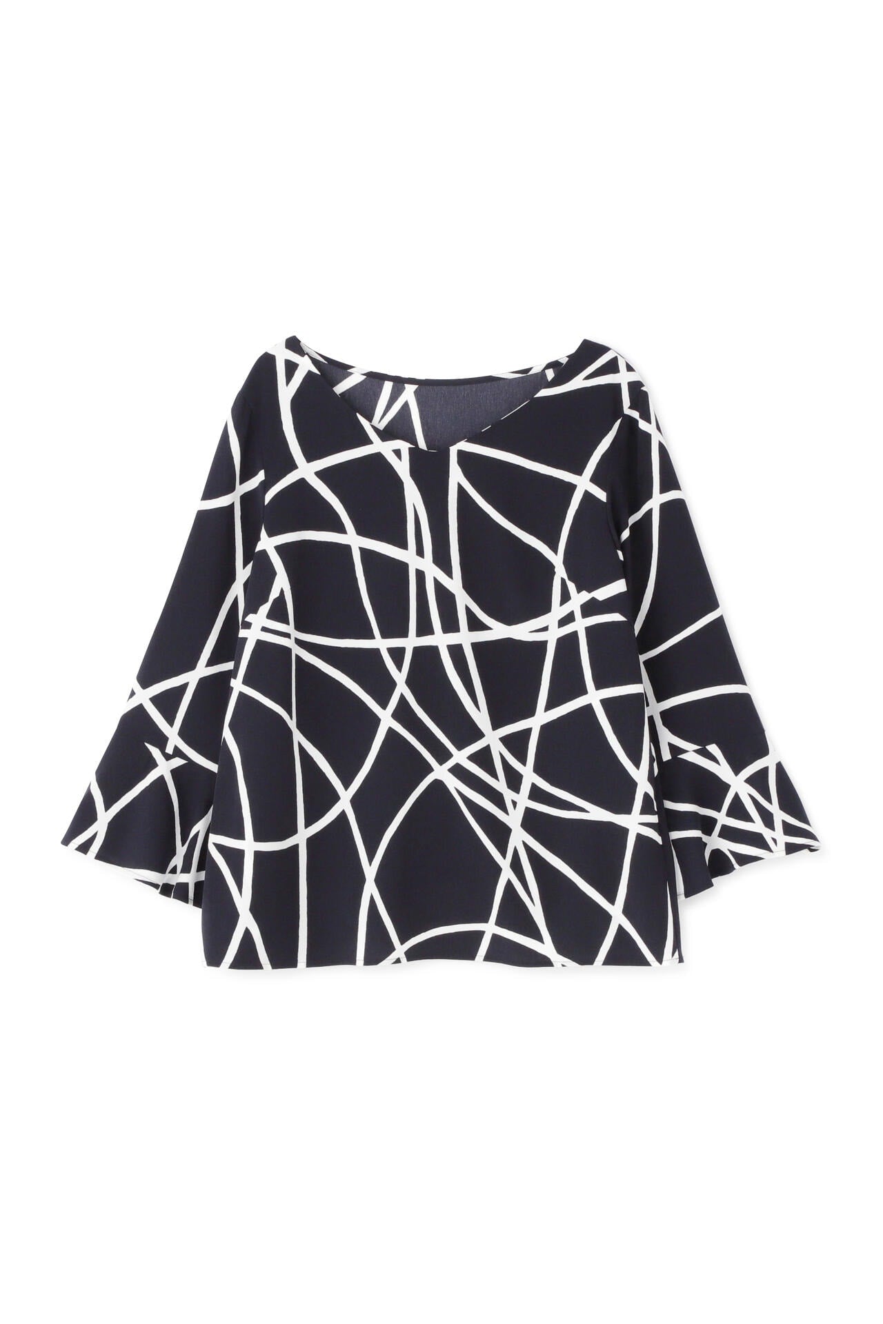 ジオメトリックラインプリントブラウス