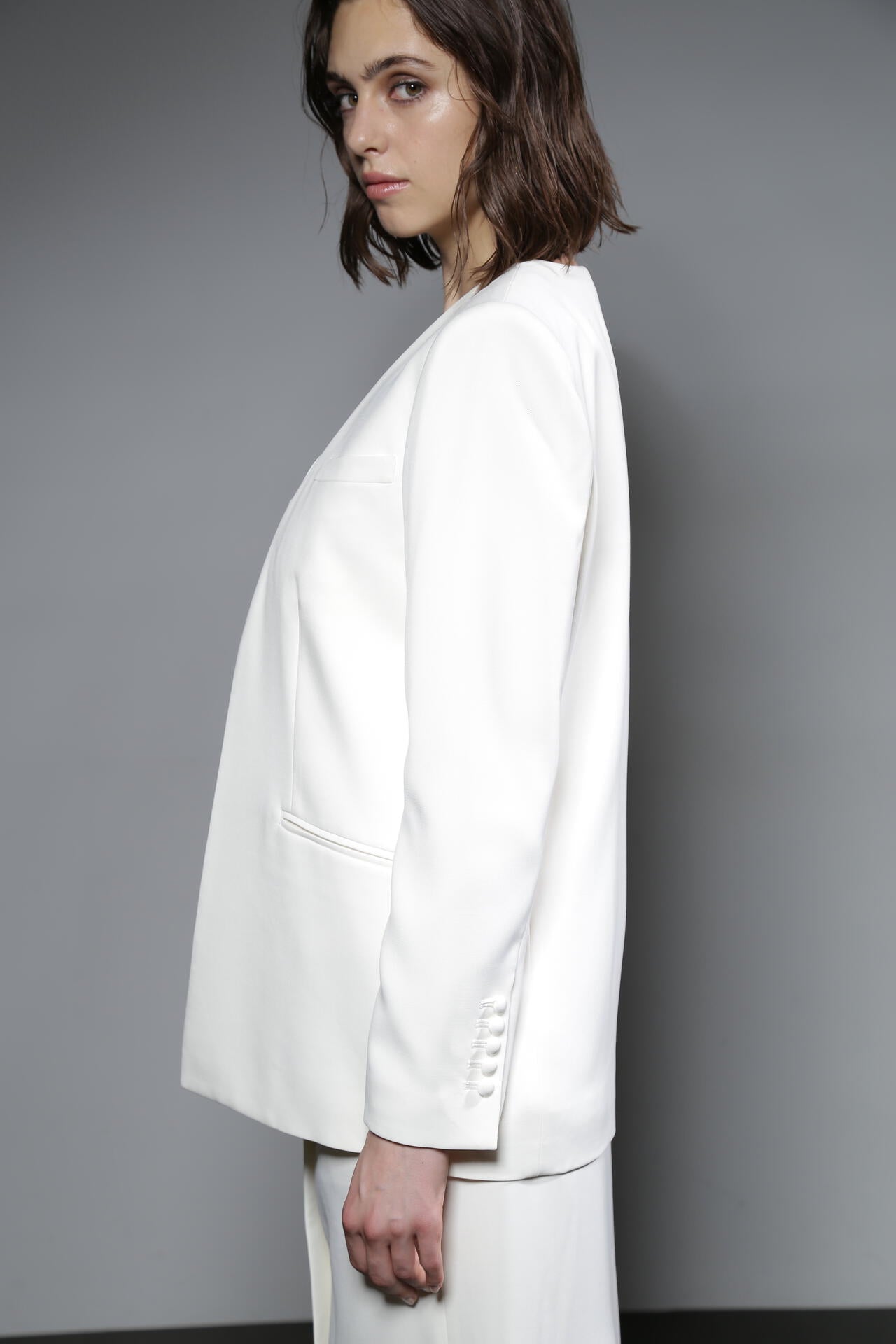 ノーカラーツイルジャケット_