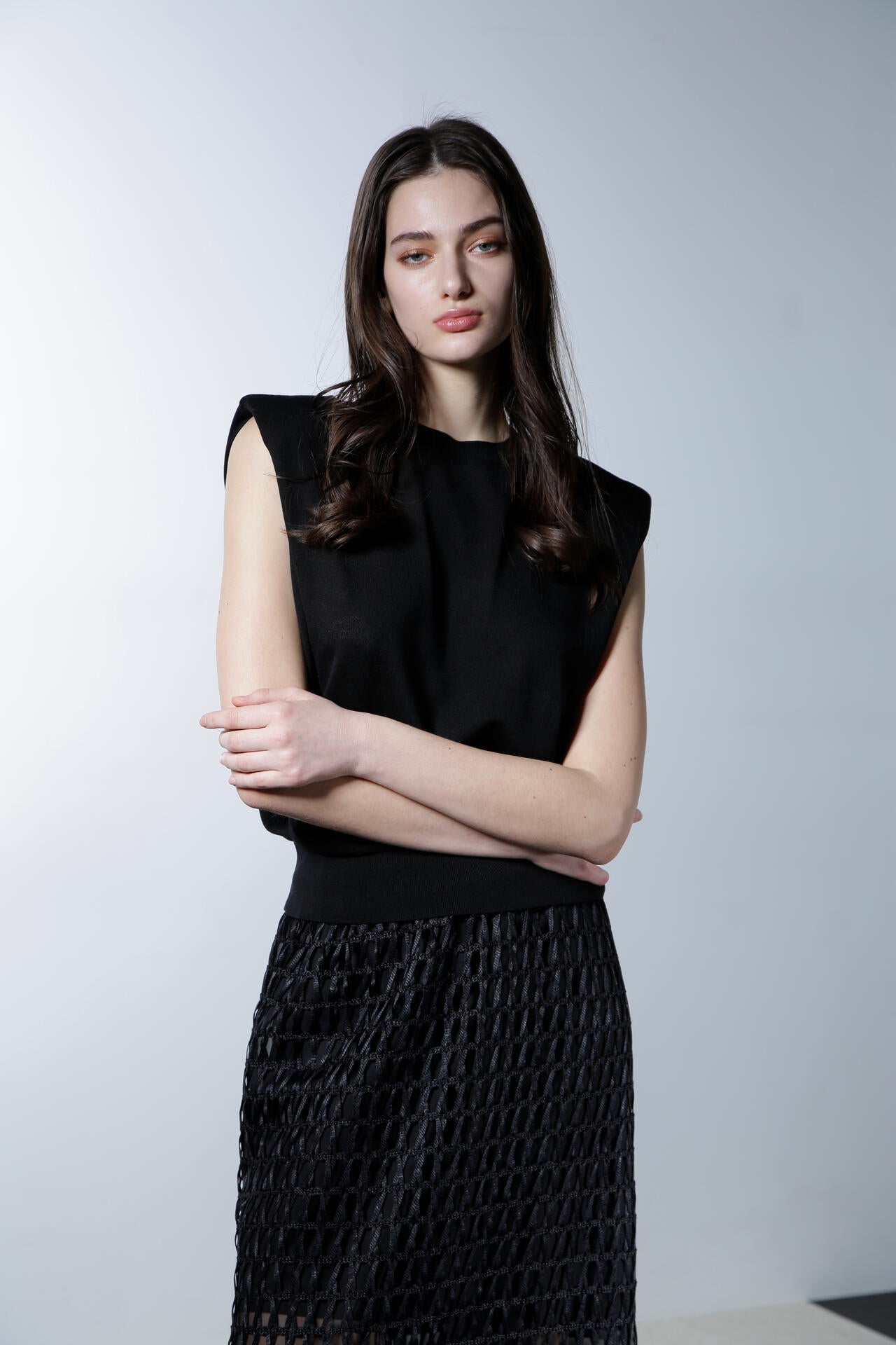 ショルダーパットニットトップス_