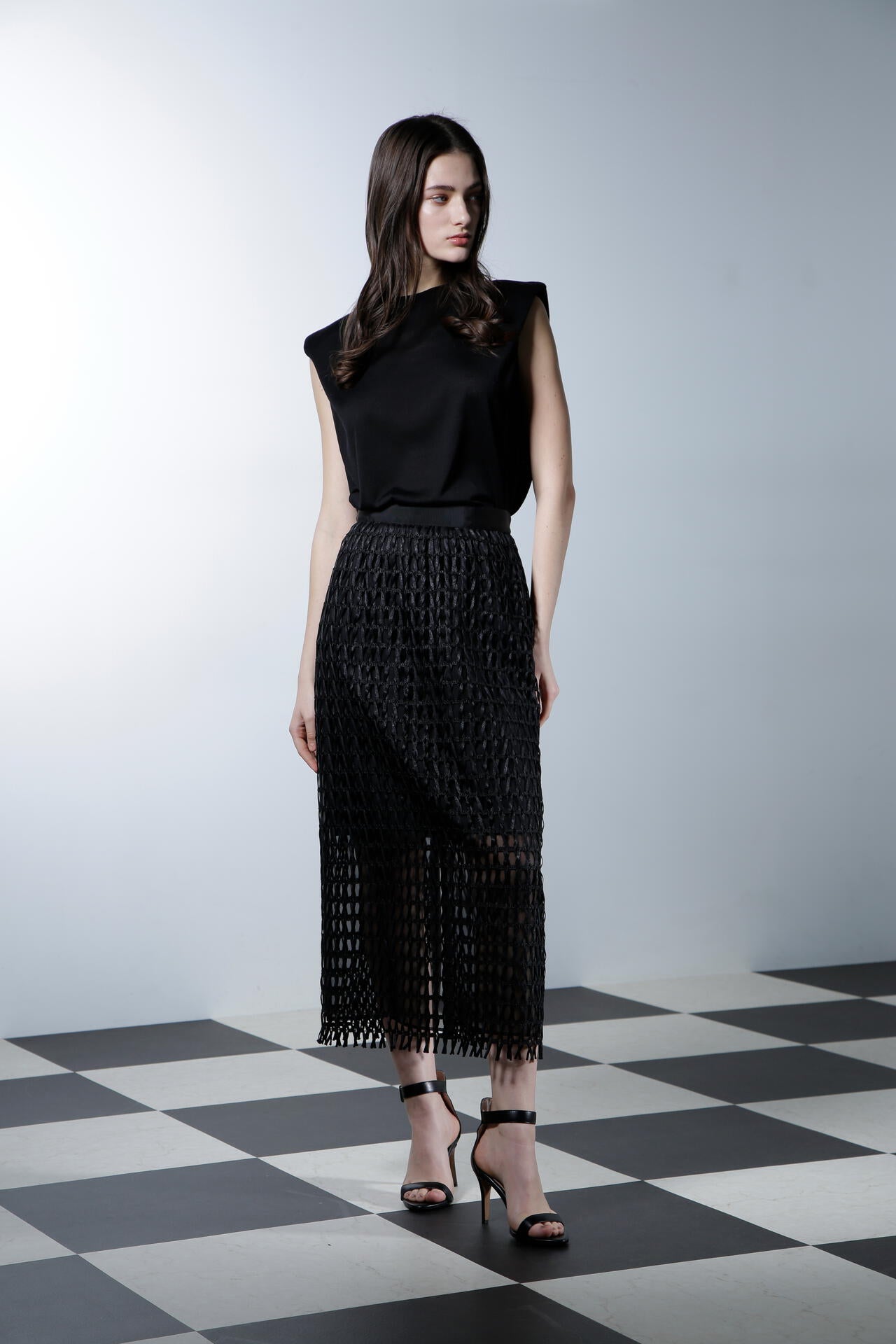 ショルダーパットニットトップス_