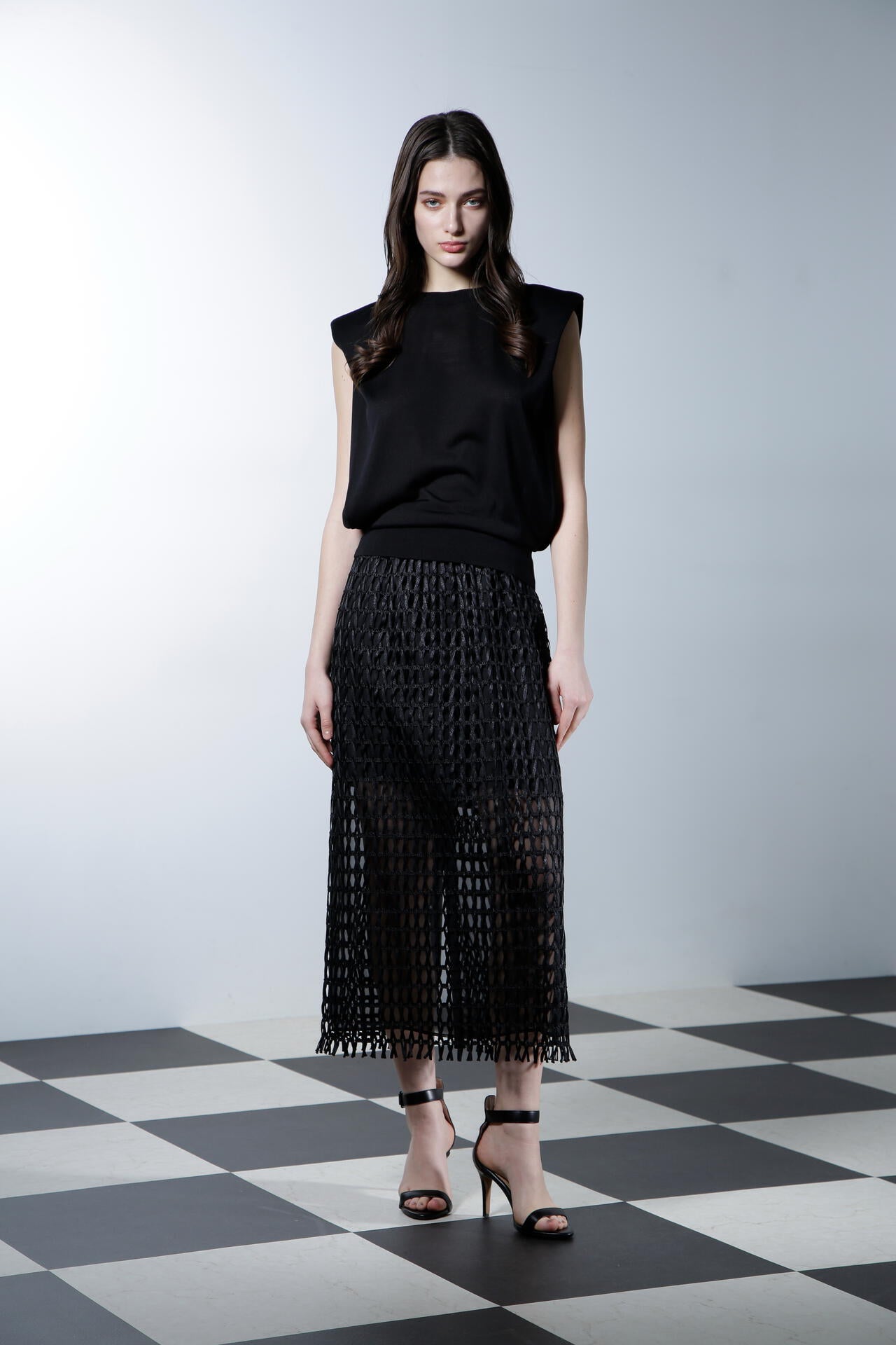 ショルダーパットニットトップス_