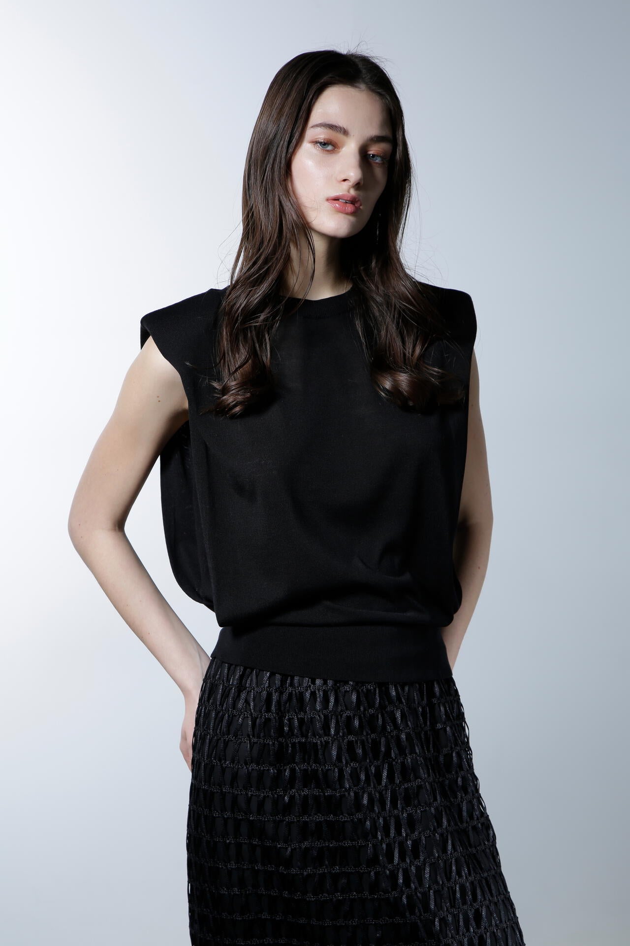 ショルダーパットニットトップス_