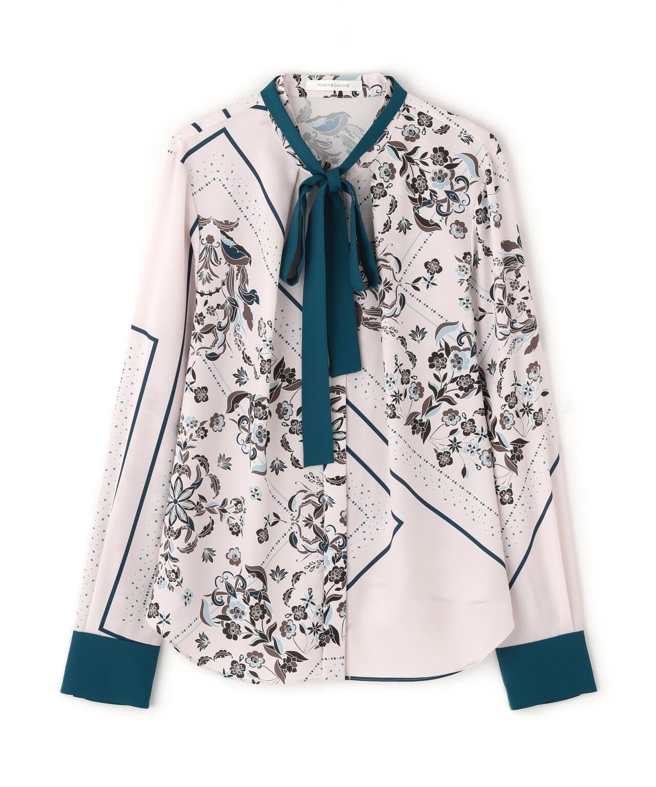 フローラルスカーフプリントブラウス