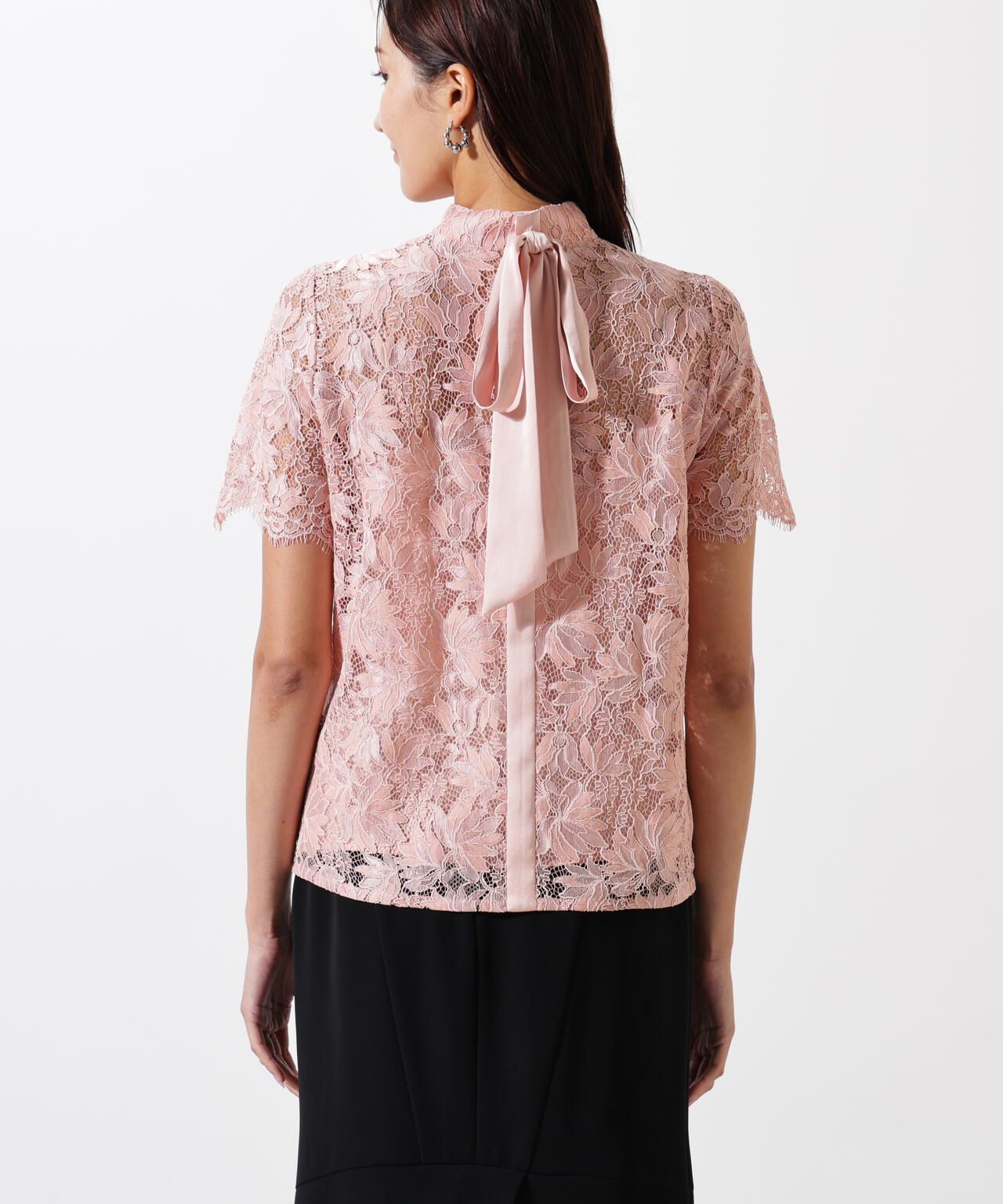 リーフレースバックリボンブラウス