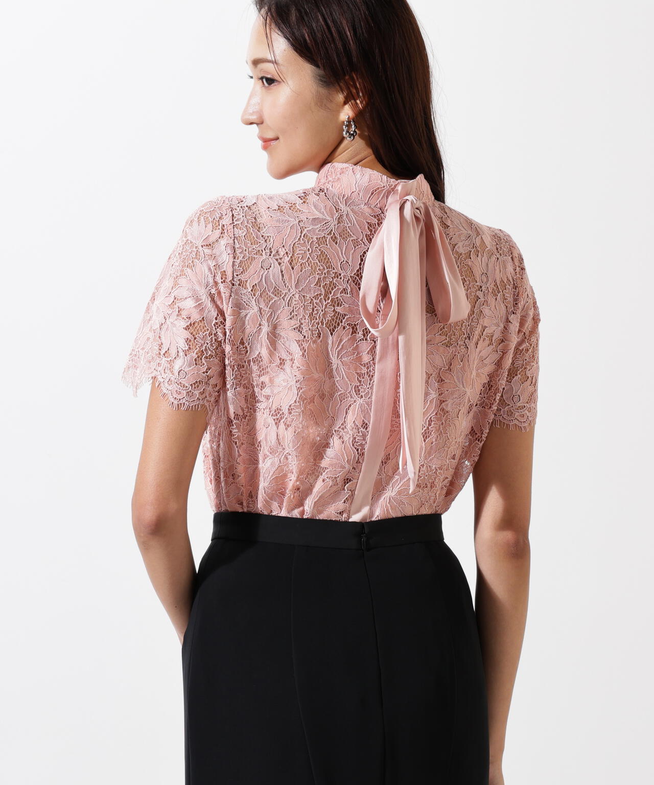 リーフレースバックリボンブラウス