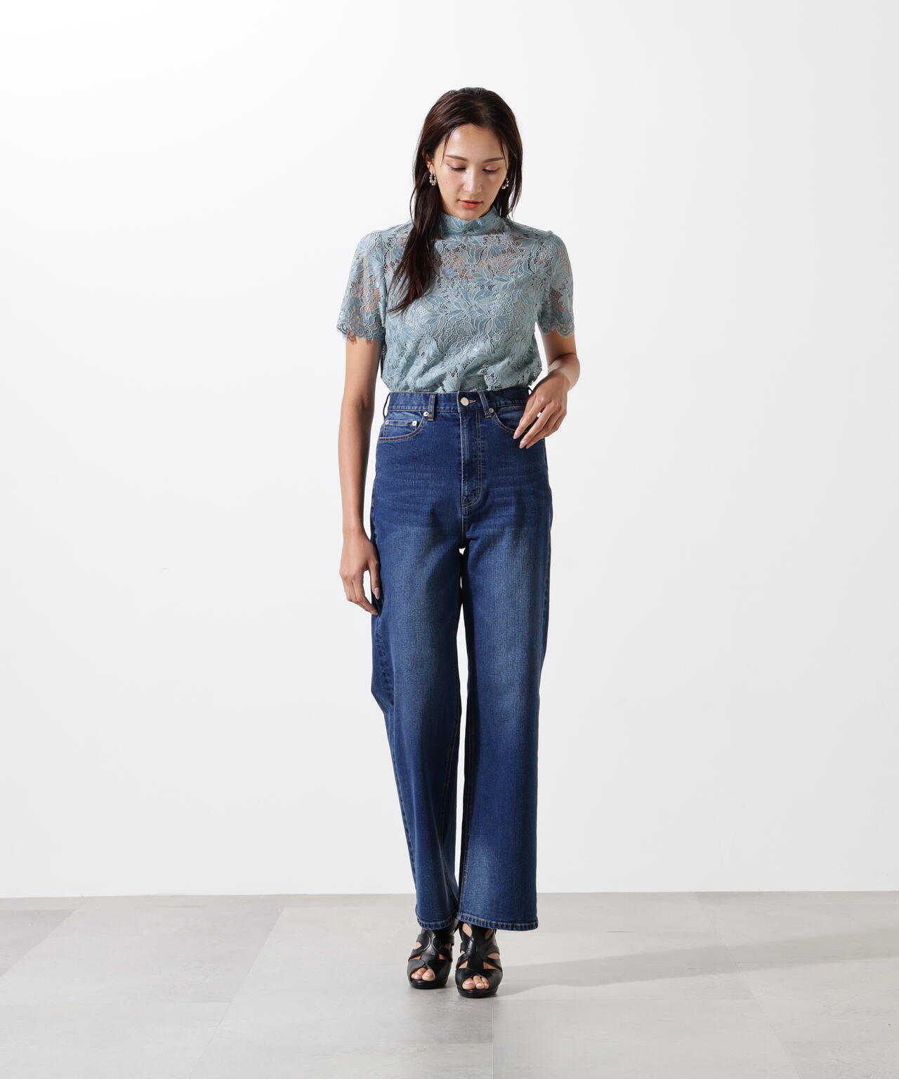 リーフレースバックリボンブラウス