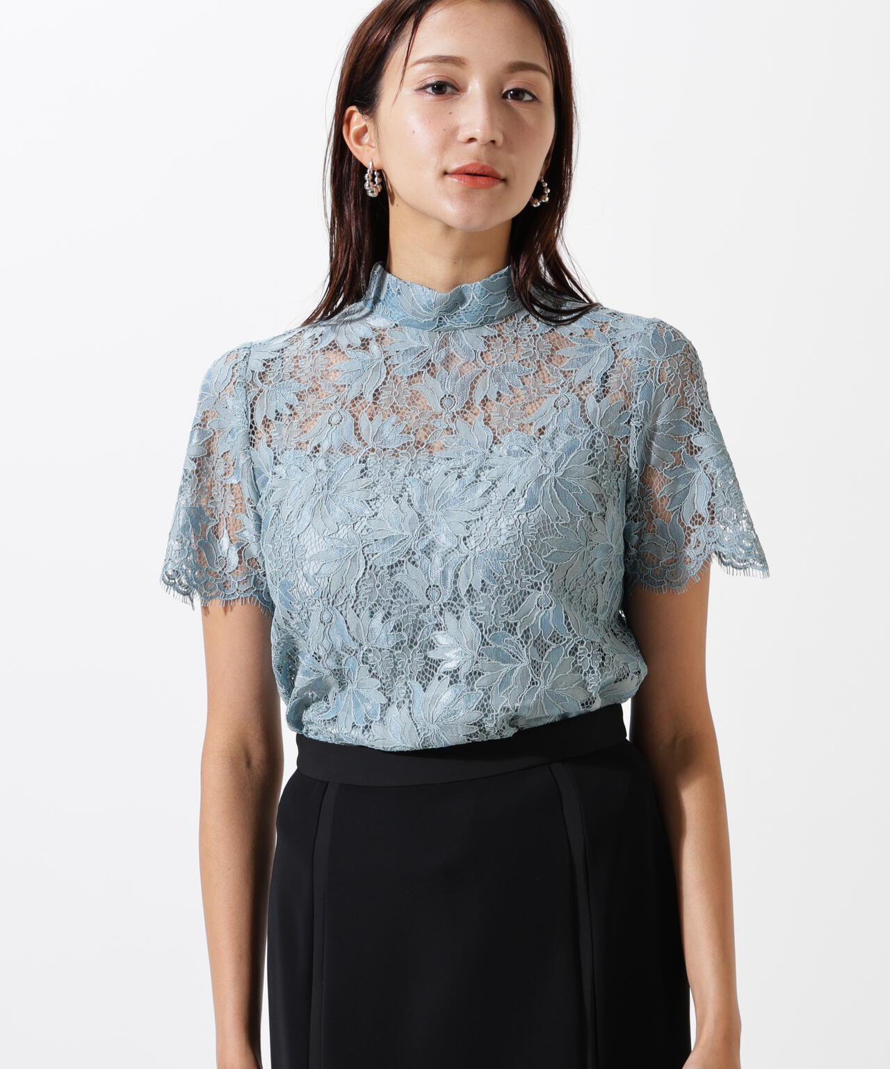 リーフレースバックリボンブラウス