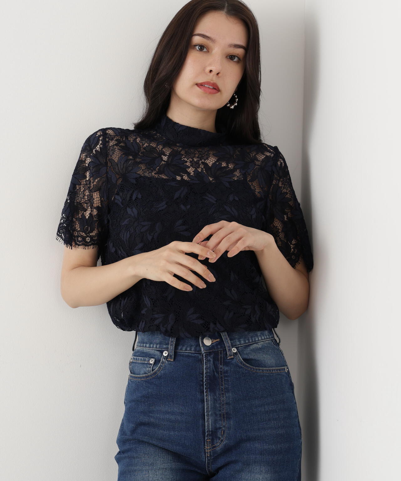 リーフレースバックリボンブラウス