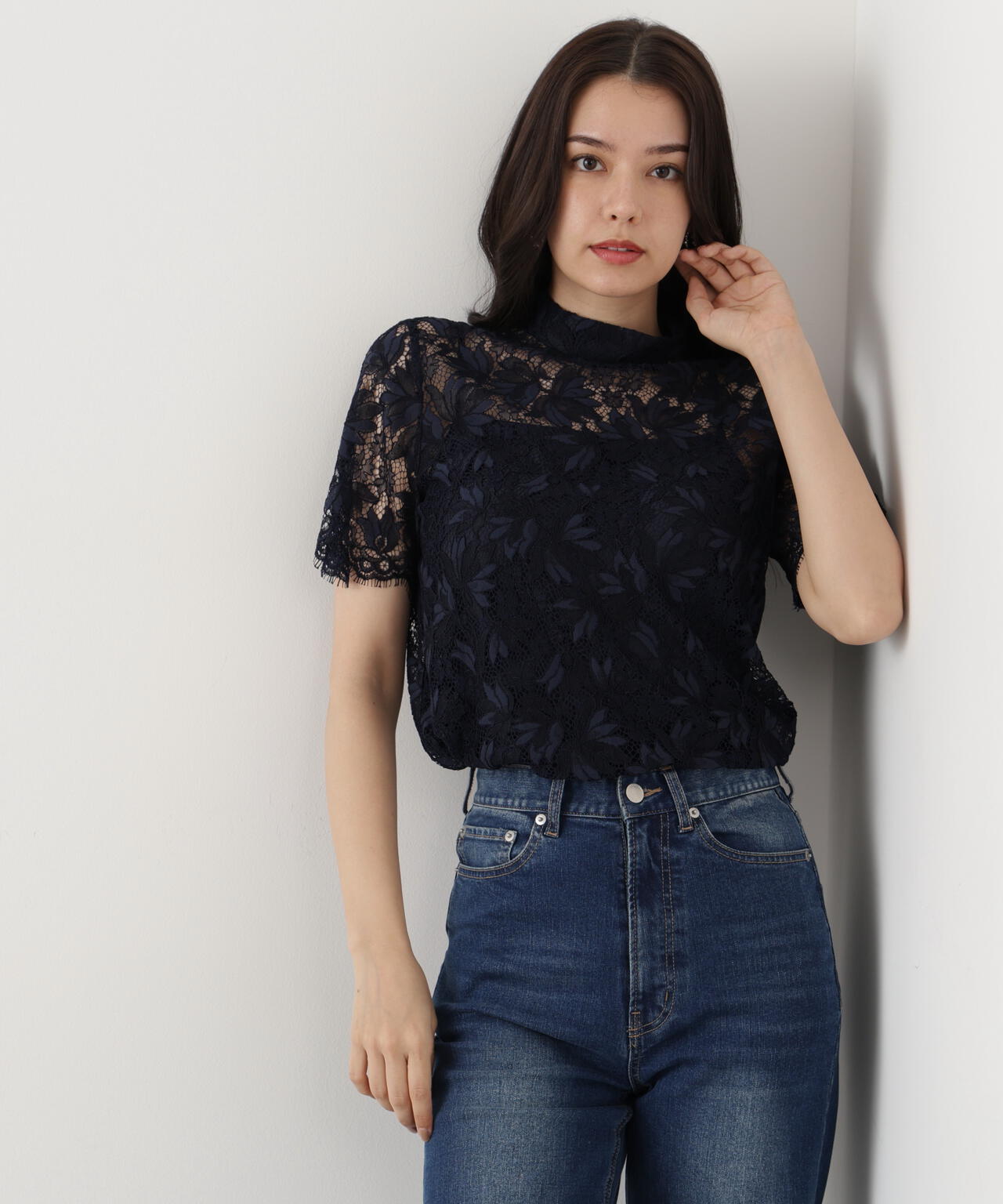 リーフレースバックリボンブラウス