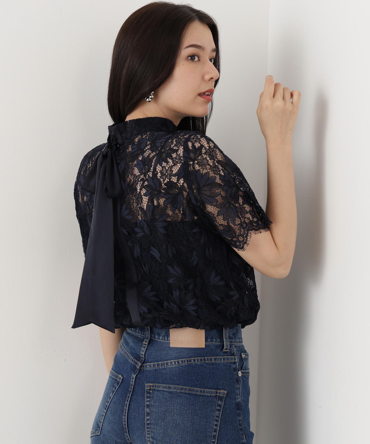 リーフレースバックリボンブラウス