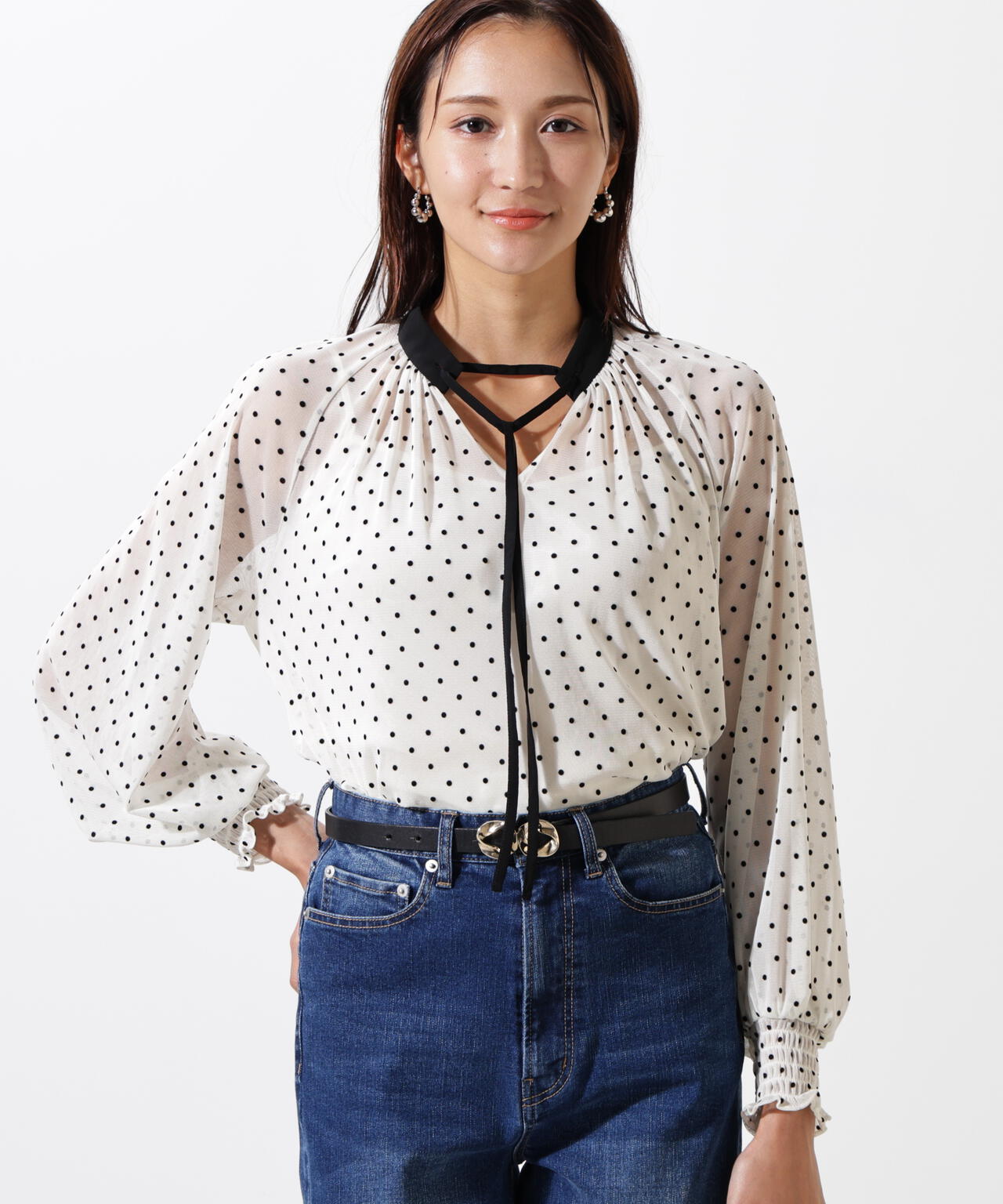 ドットフロッキーブラウス