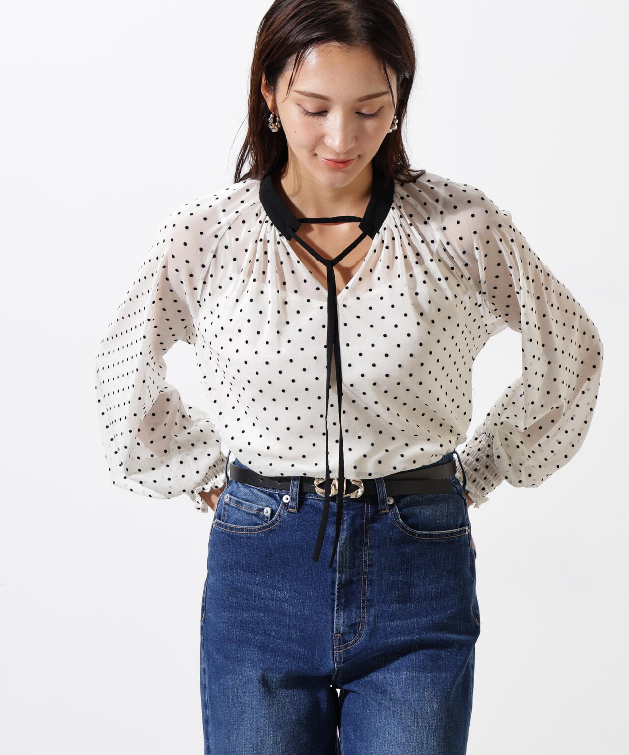 ドットフロッキーブラウス