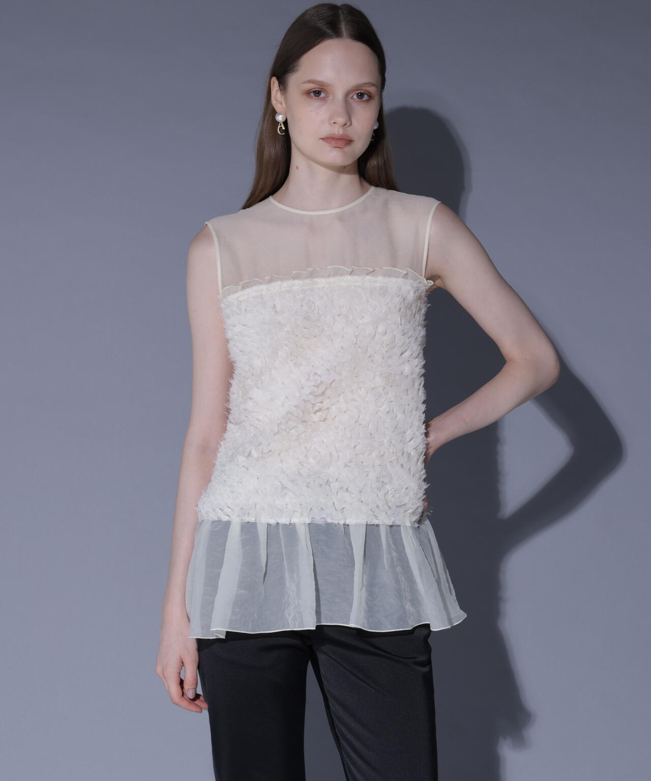 ジャカードペプラムブラウス_