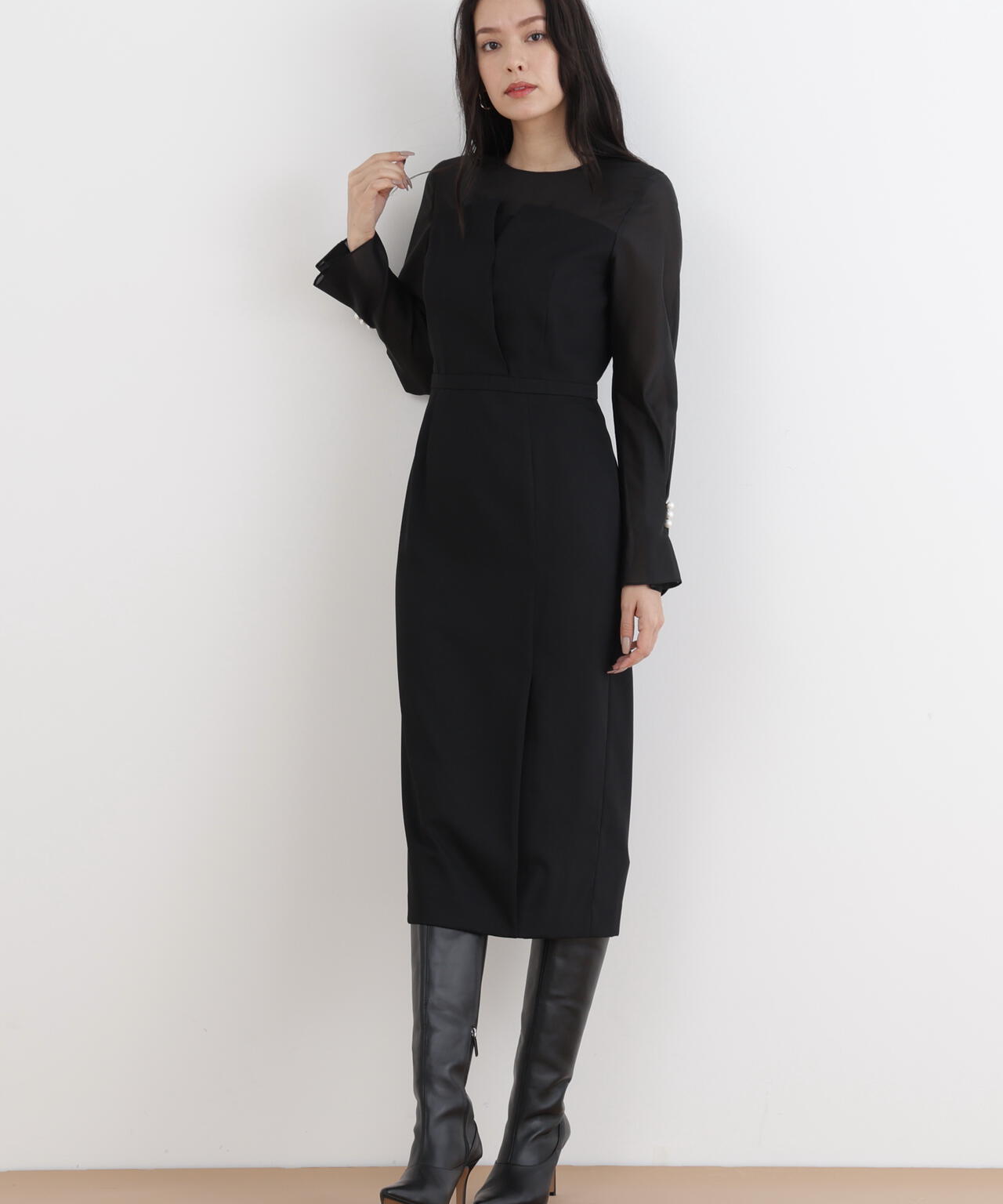 パールスリーブドッキングワンピース