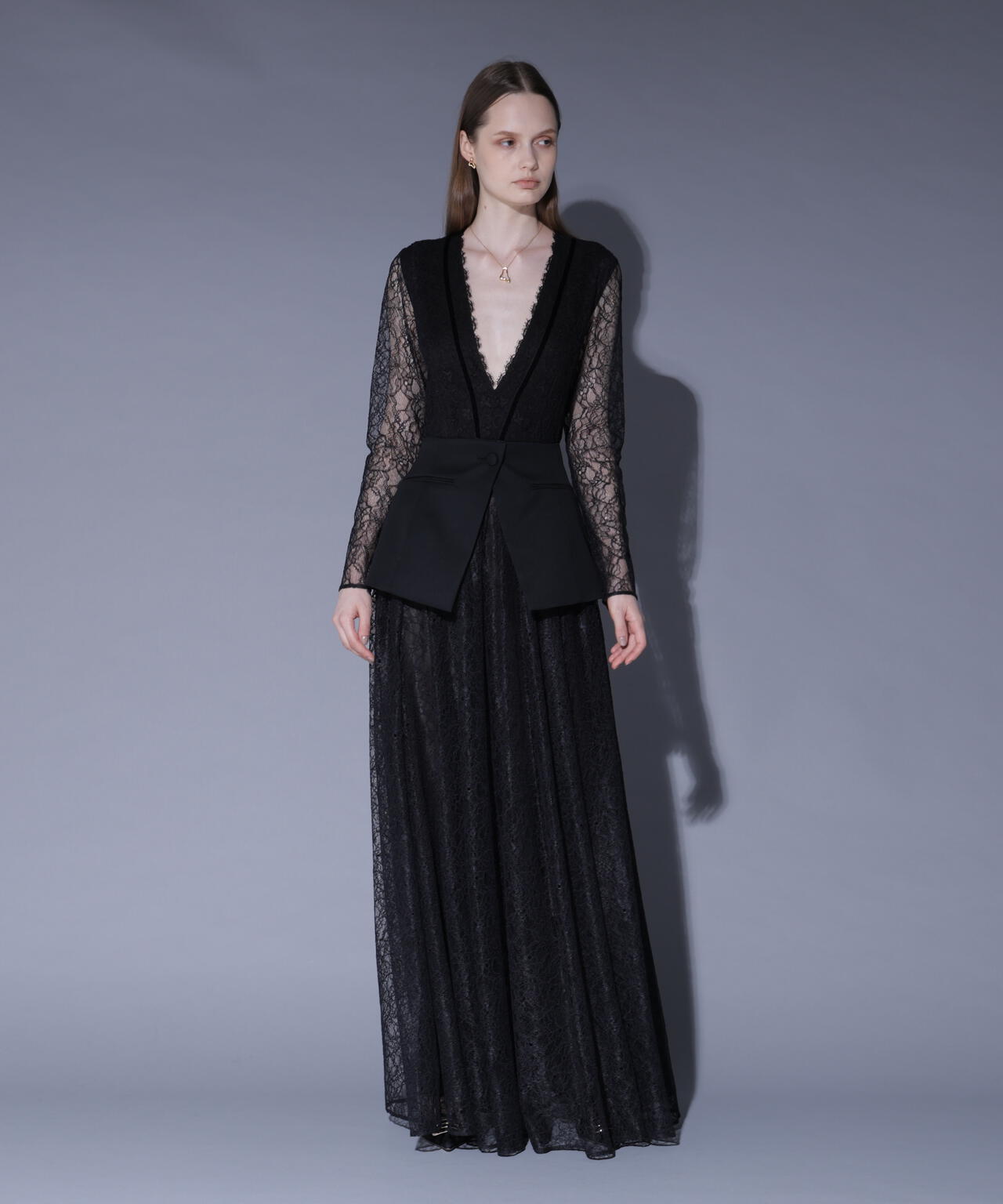 ペプラムベルトレースドレス_