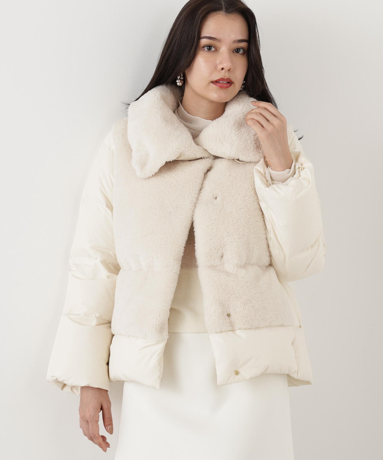 ファーコンビビックカラーミドルダウンコート