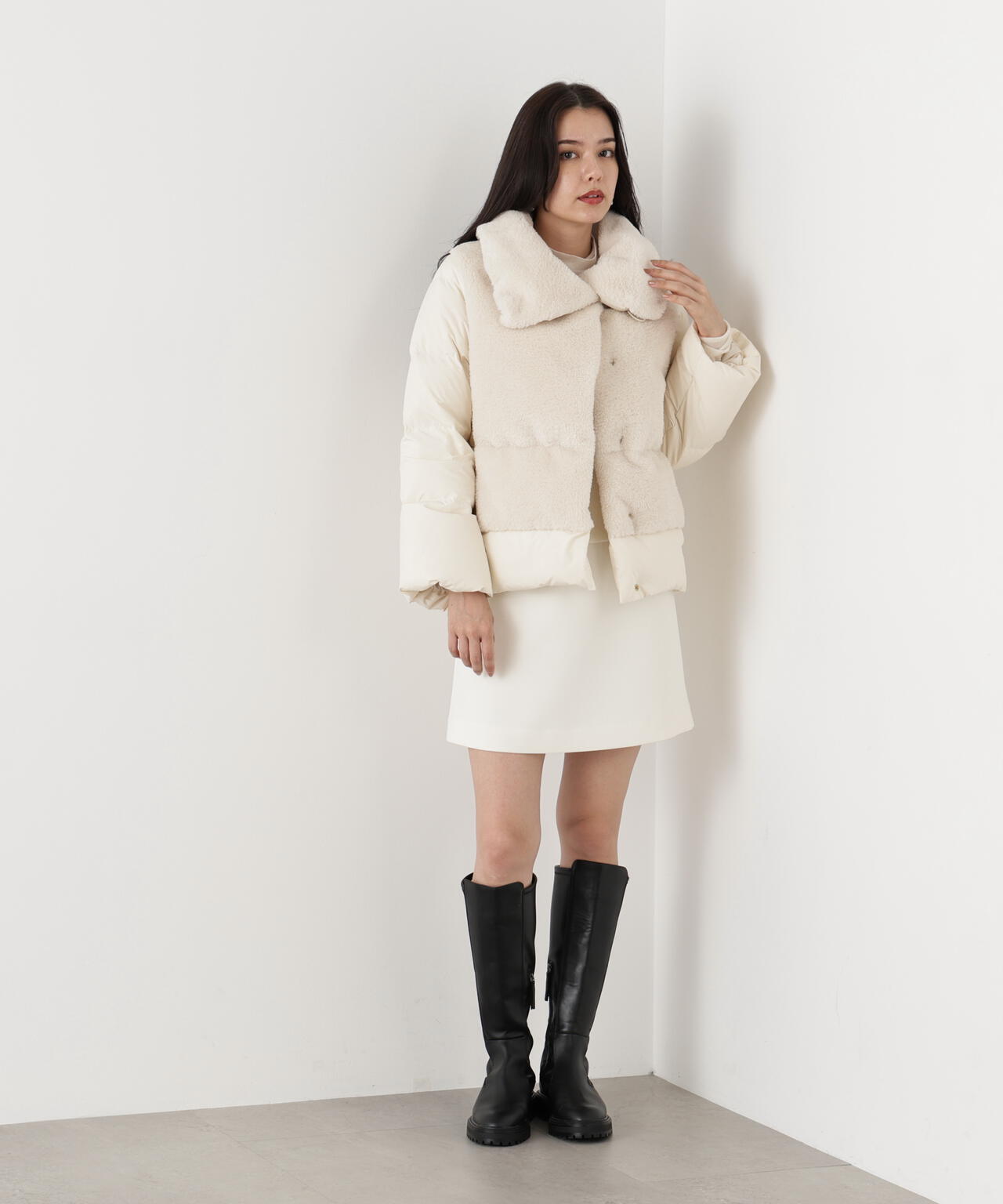 ファーコンビビックカラーミドルダウンコート