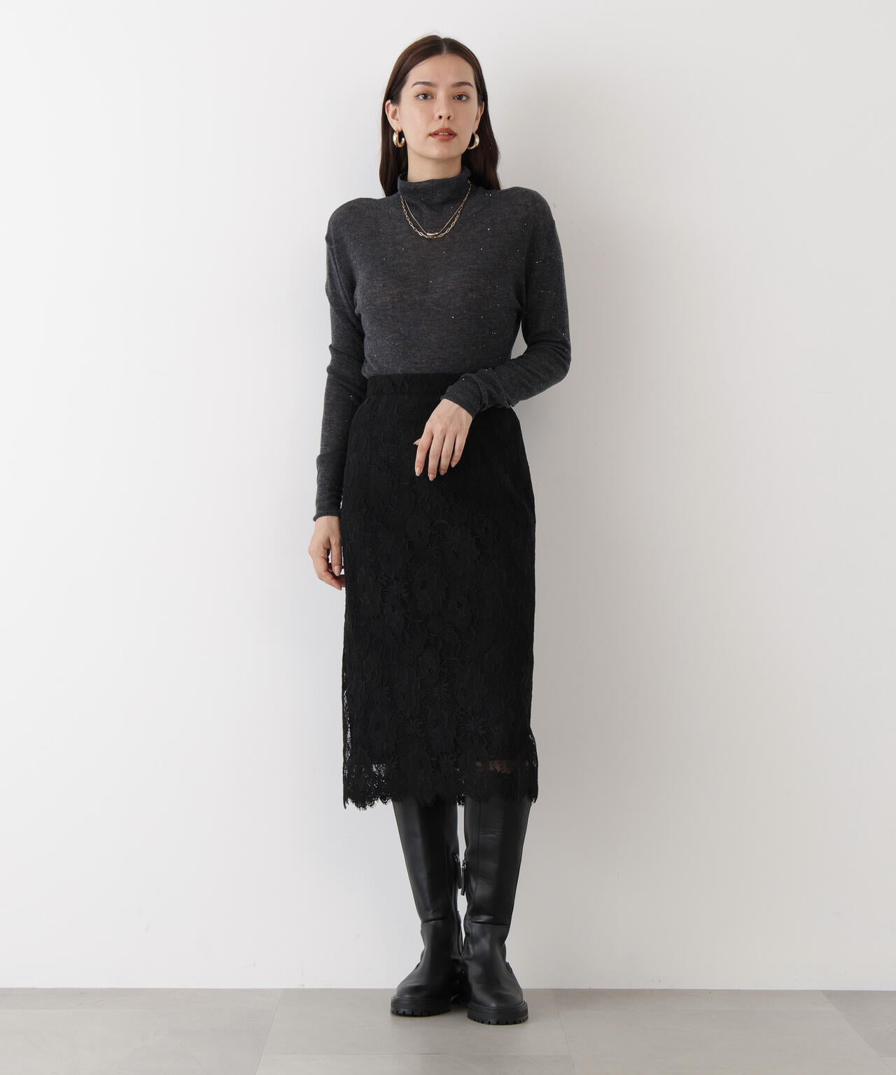 スパンコールシアーモックネックプルオーバー