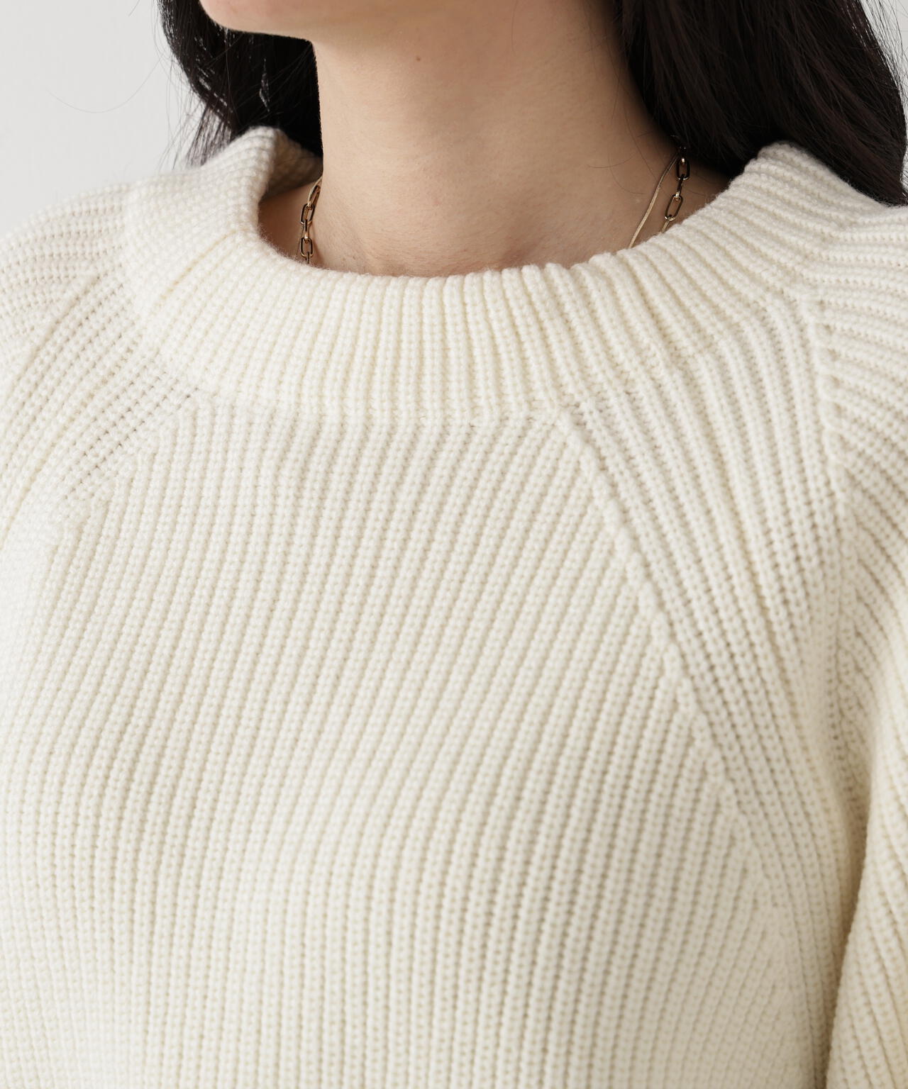 ファーグローブ付き畦ニットプルオーバー