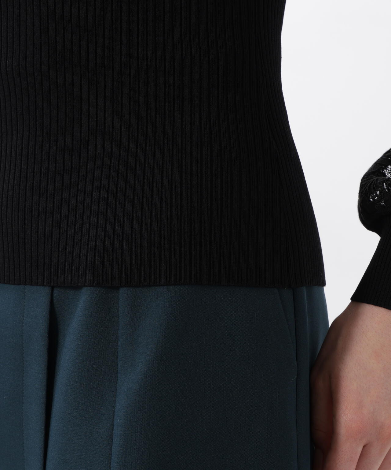 レースコンビモックネックニットプルオーバー