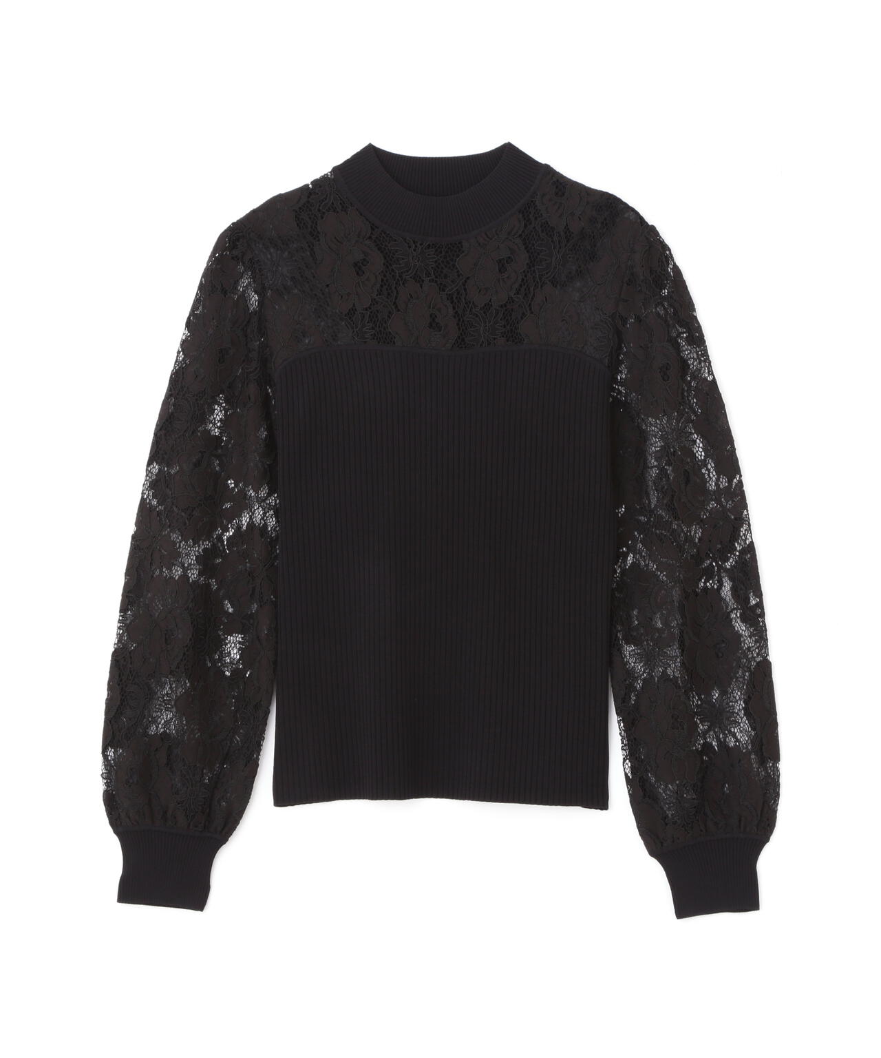 レースコンビモックネックニットプルオーバー