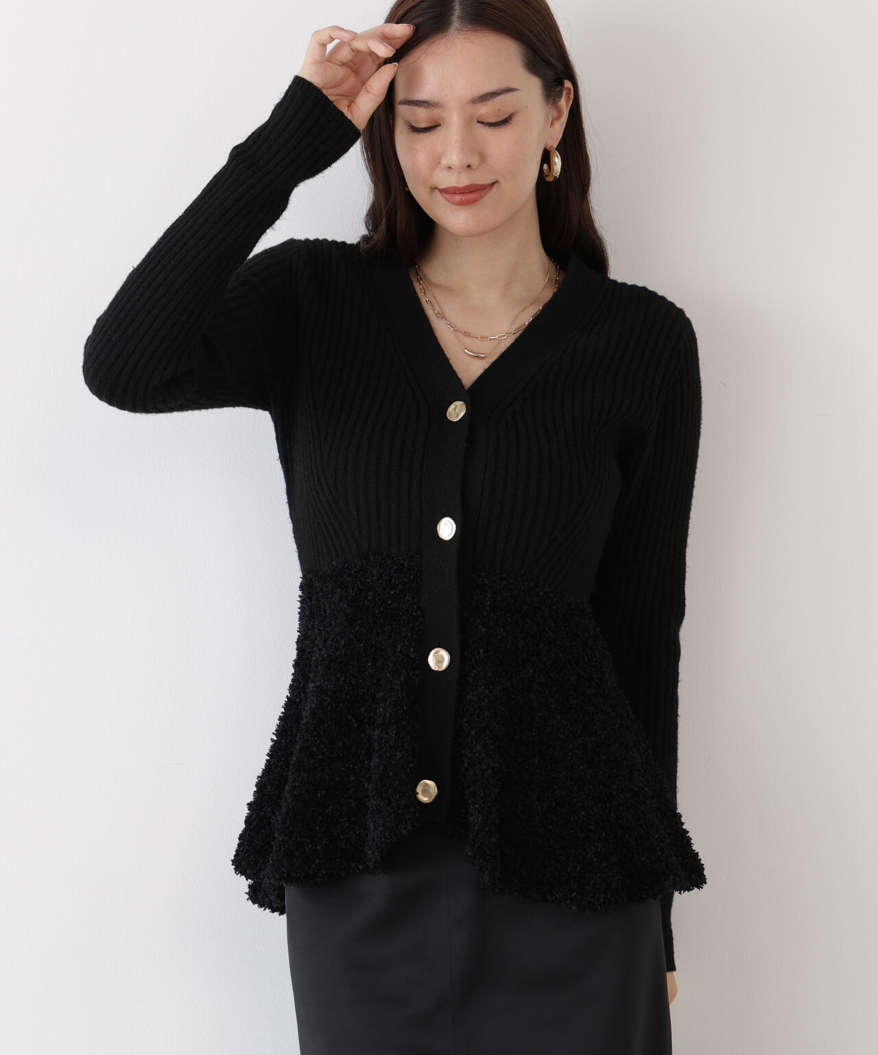 ツイードコンビペプラムカーディガン