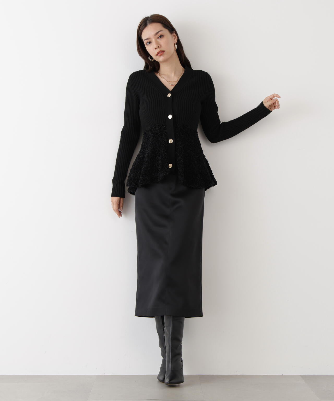 ツイードコンビペプラムカーディガン