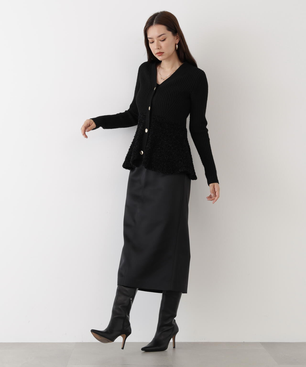 ツイードコンビペプラムカーディガン