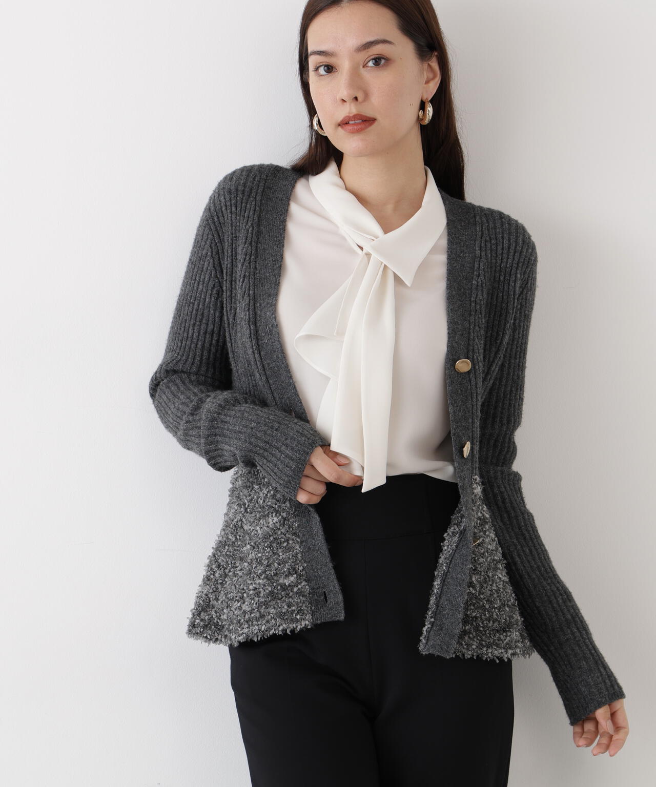 ツイードコンビペプラムカーディガン