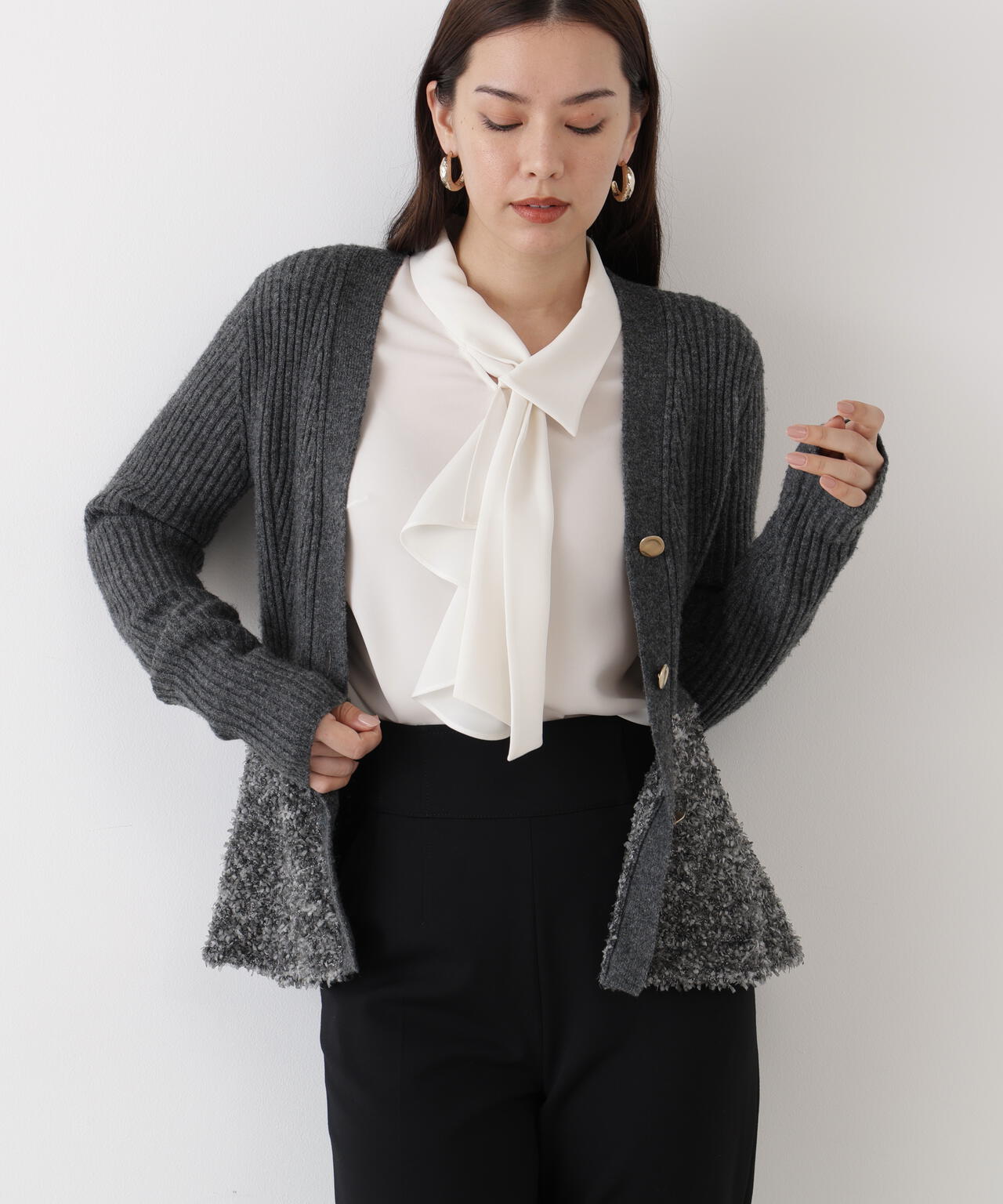 ツイードコンビペプラムカーディガン